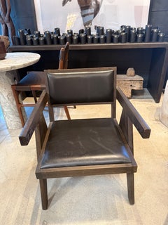 V-Leg Wood & Leather Armchair; Dark Wood Finish, Deep Seated