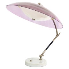 1950s Stilux Orleans Lámpara de mesa italiana Mármol Púrpura Rosa Plexiglás