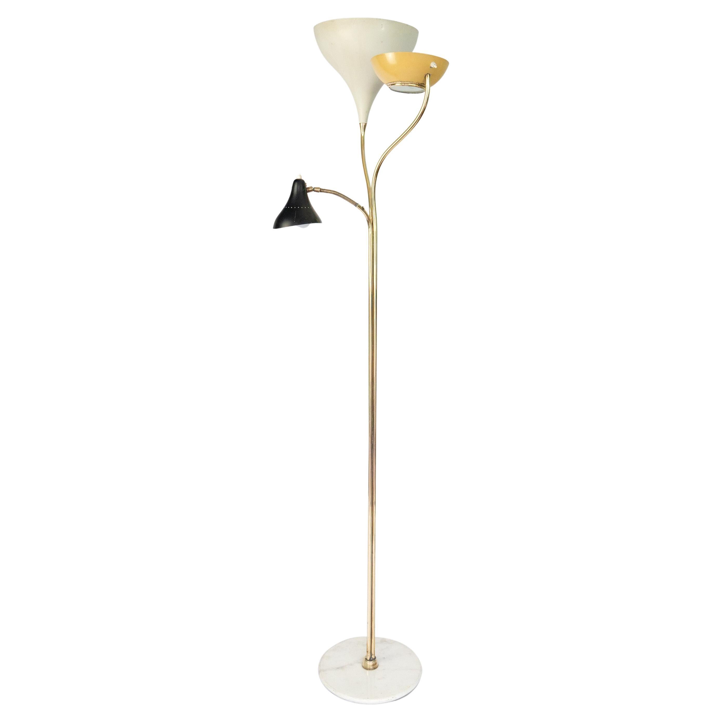 Años 50 Oscar Torlasco Lámpara de pie LS27 Mármol Latón Aluminio Negro Amarillo Blanco en venta