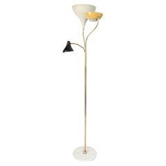 Años 50 Oscar Torlasco Lámpara de pie LS27 Mármol Latón Aluminio Negro Amarillo Blanco