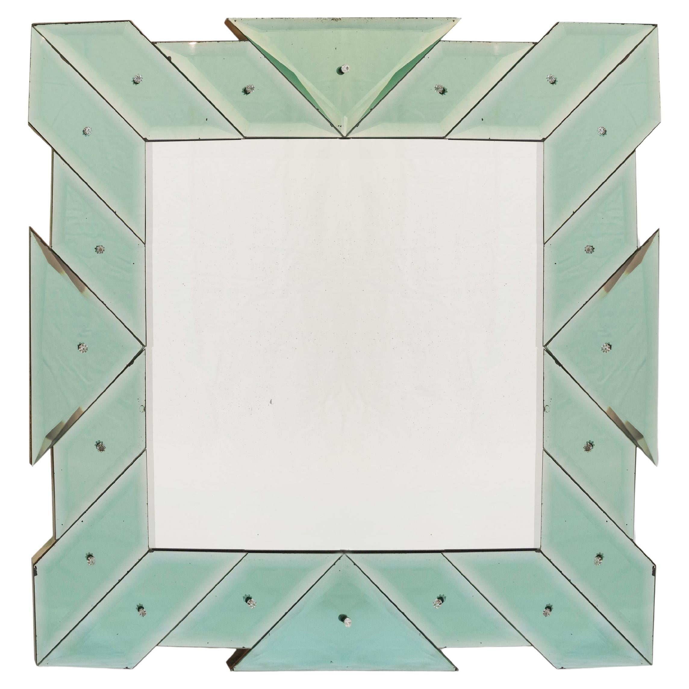 1940s Fontana Arte Espejo de Pared Cuadrado Vidrio Verde Azul