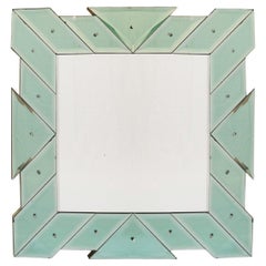 1940s Fontana Arte Square Wall Mirror Green Blue Glass