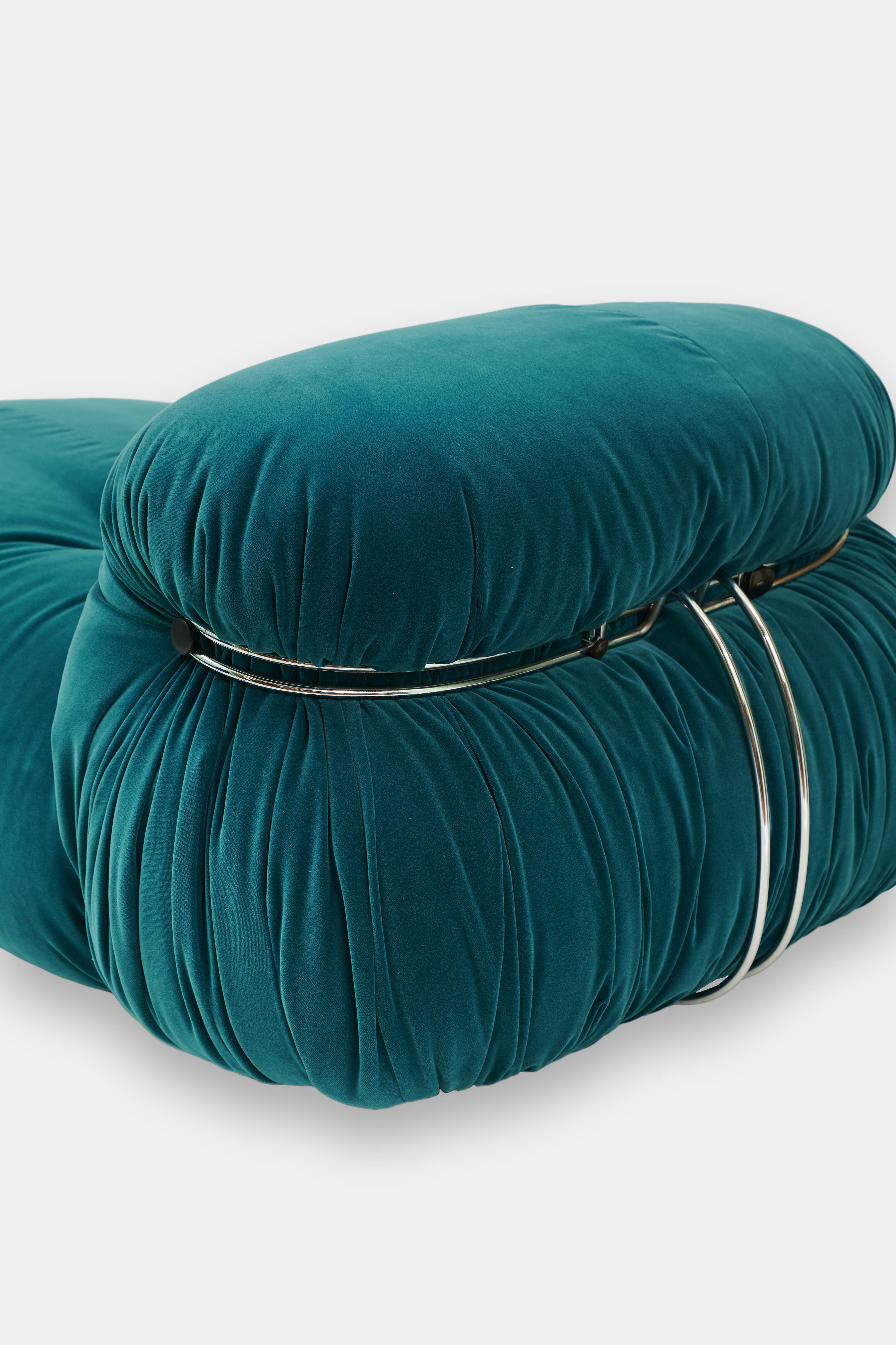Silla de salón Afra & Tobia Scarpa Soriana Azul petróleo de los años 70 para Cassina Italiano en venta