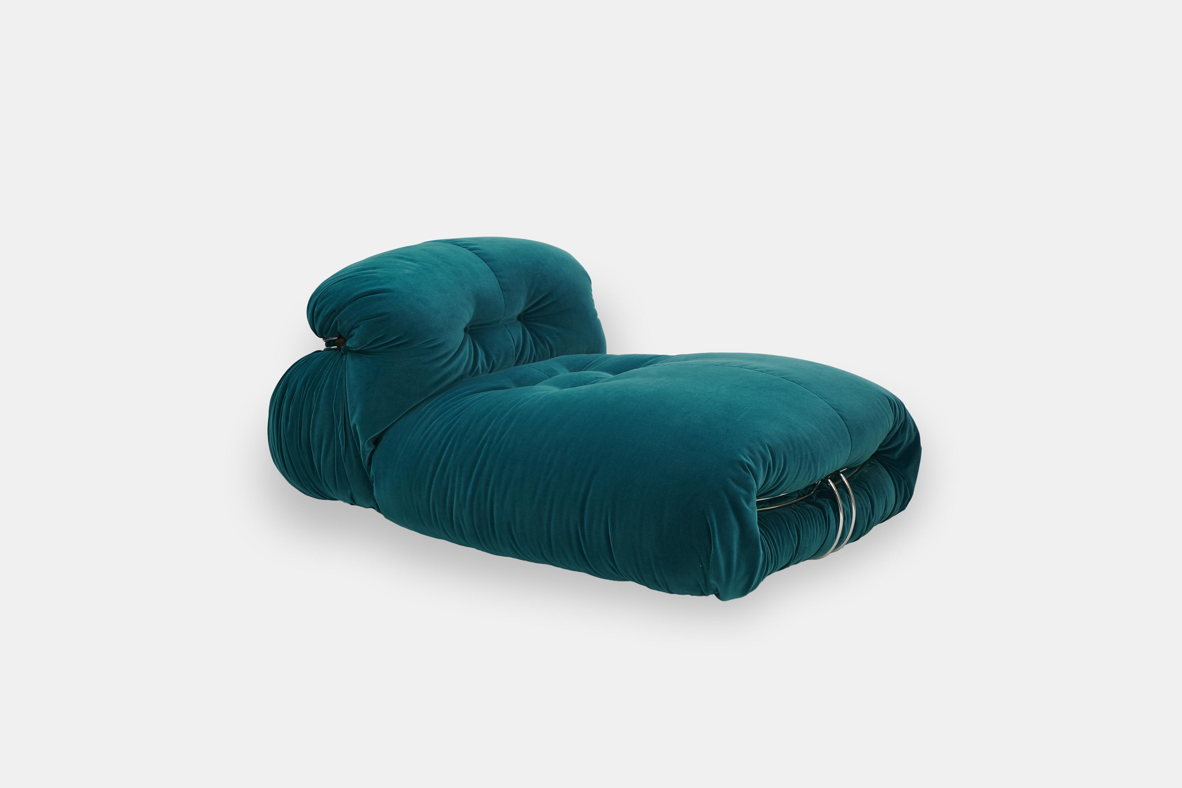 Silla de salón Afra & Tobia Scarpa Soriana Azul petróleo de los años 70 para Cassina finales del siglo XX en venta