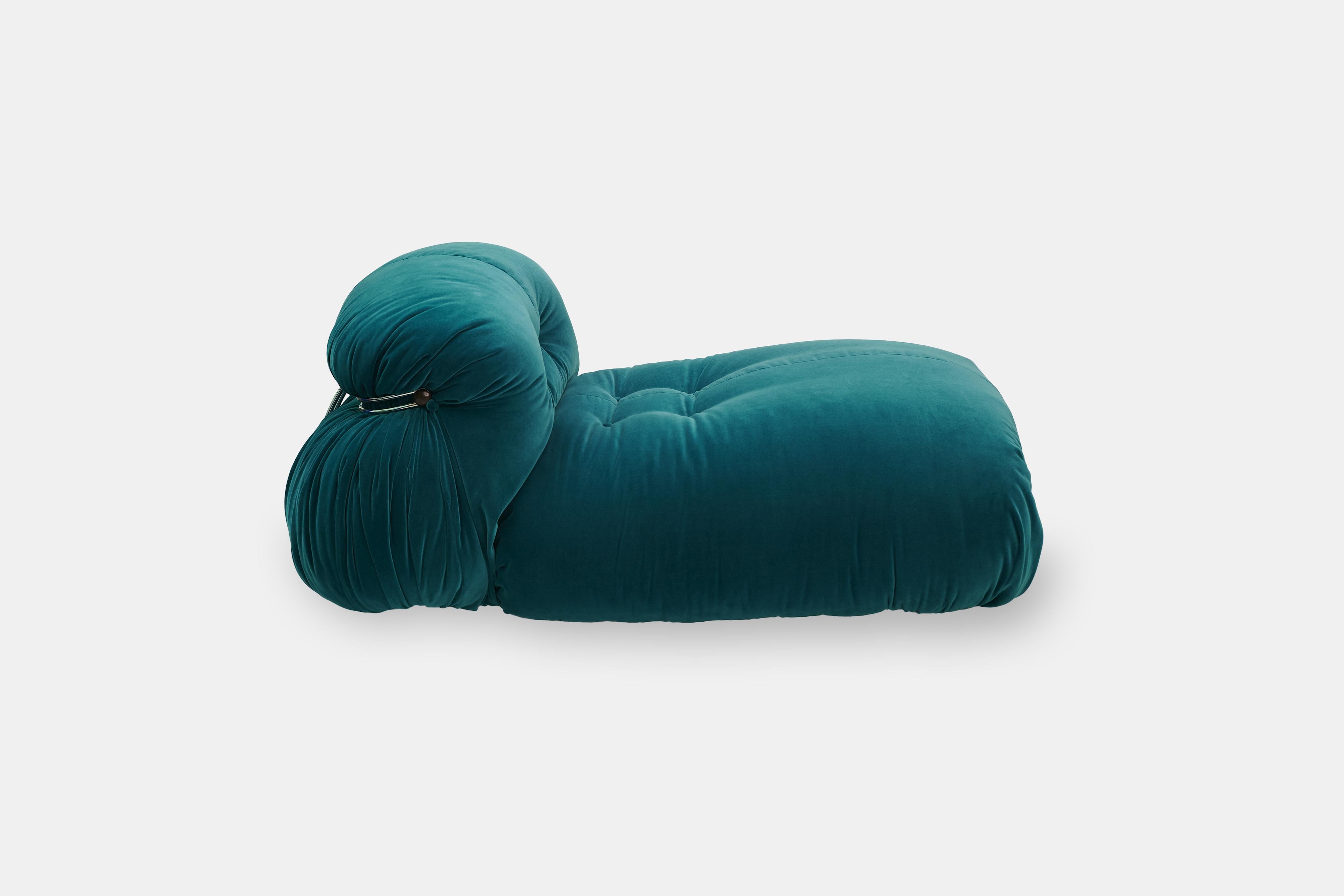 Silla de salón Afra & Tobia Scarpa Soriana Azul petróleo de los años 70 para Cassina Metal en venta