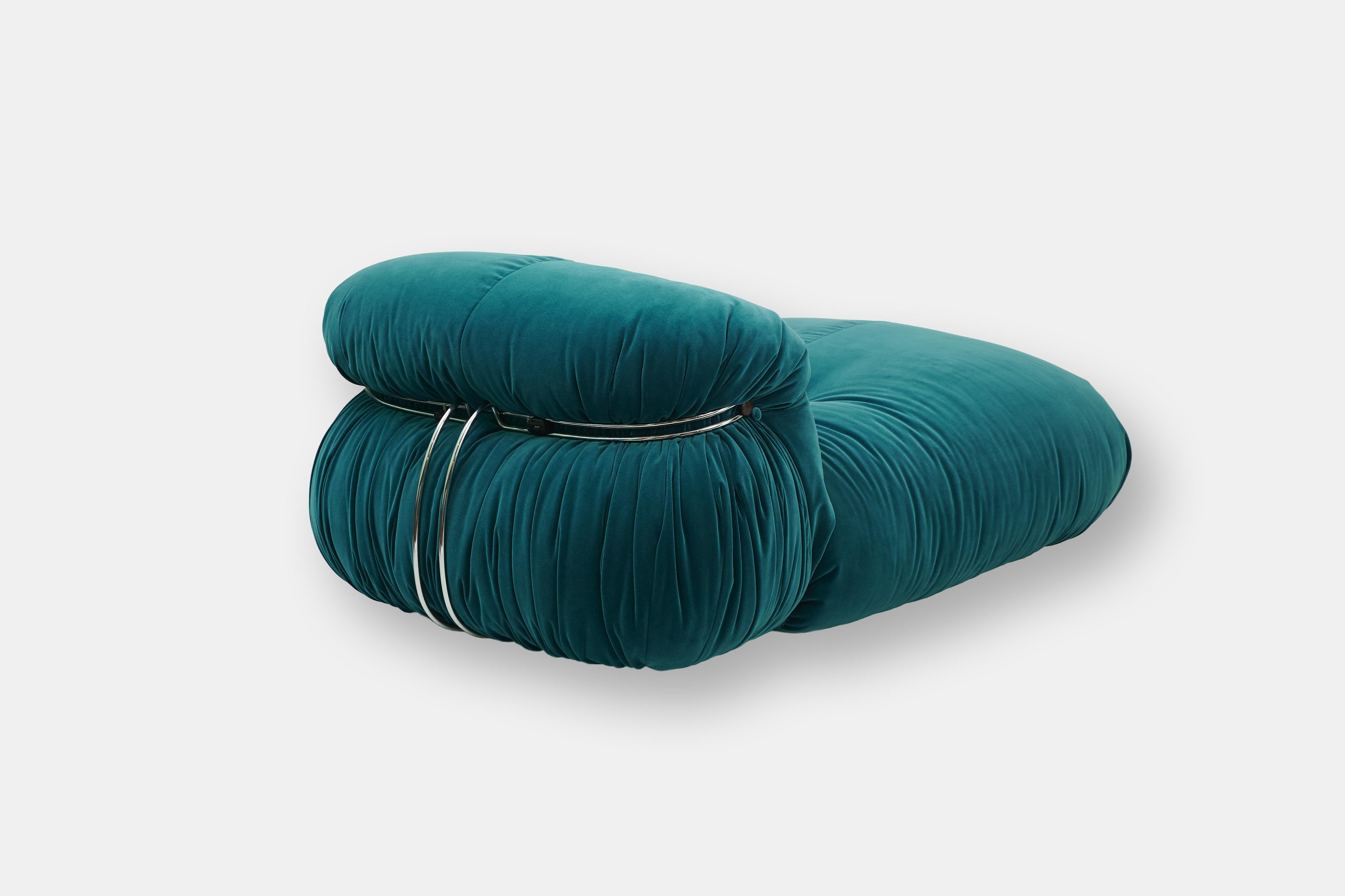 Silla de salón Afra & Tobia Scarpa Soriana Azul petróleo de los años 70 para Cassina en venta 1