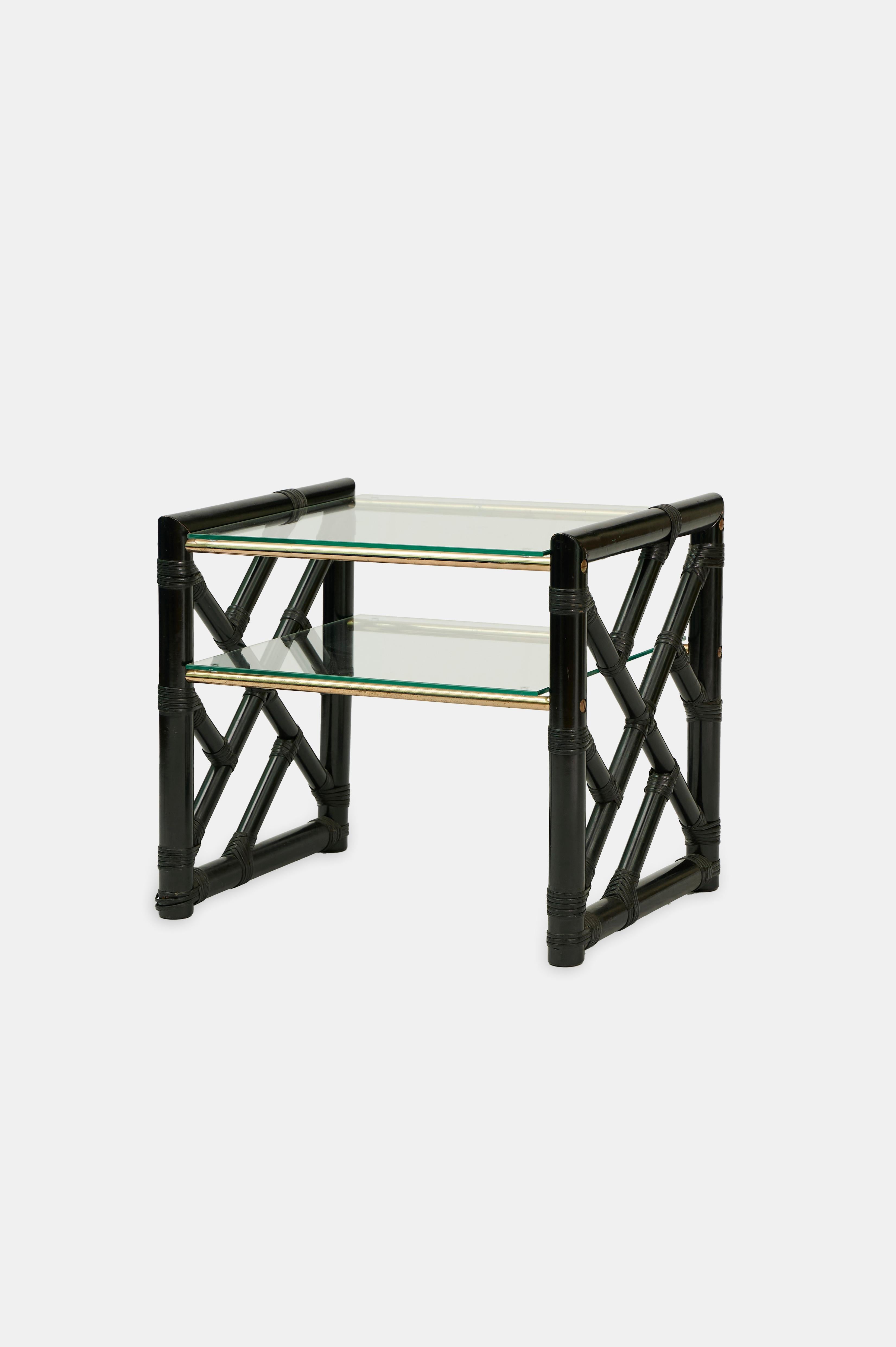 1970/'s Dal Vera Faux Bamboo Side Tables Black Glass Brass Italian Bedside en vente 1