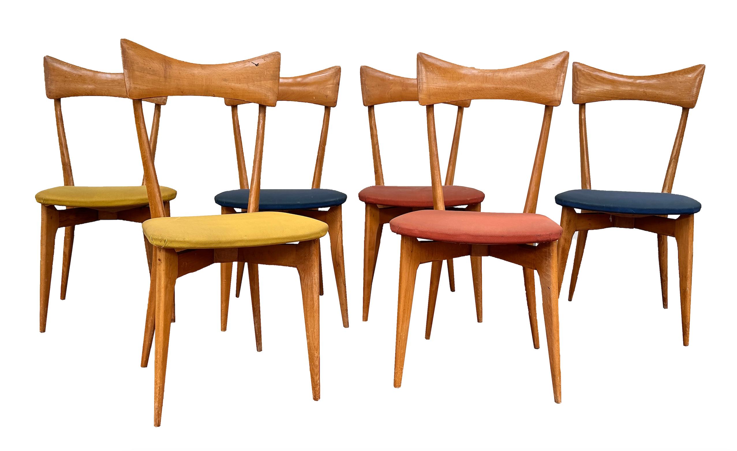 Juego de seis de los años 50 Ico Parisi para Ariberto Colombo Multicolor Madera Cielo Cuero cuero de imitación en venta