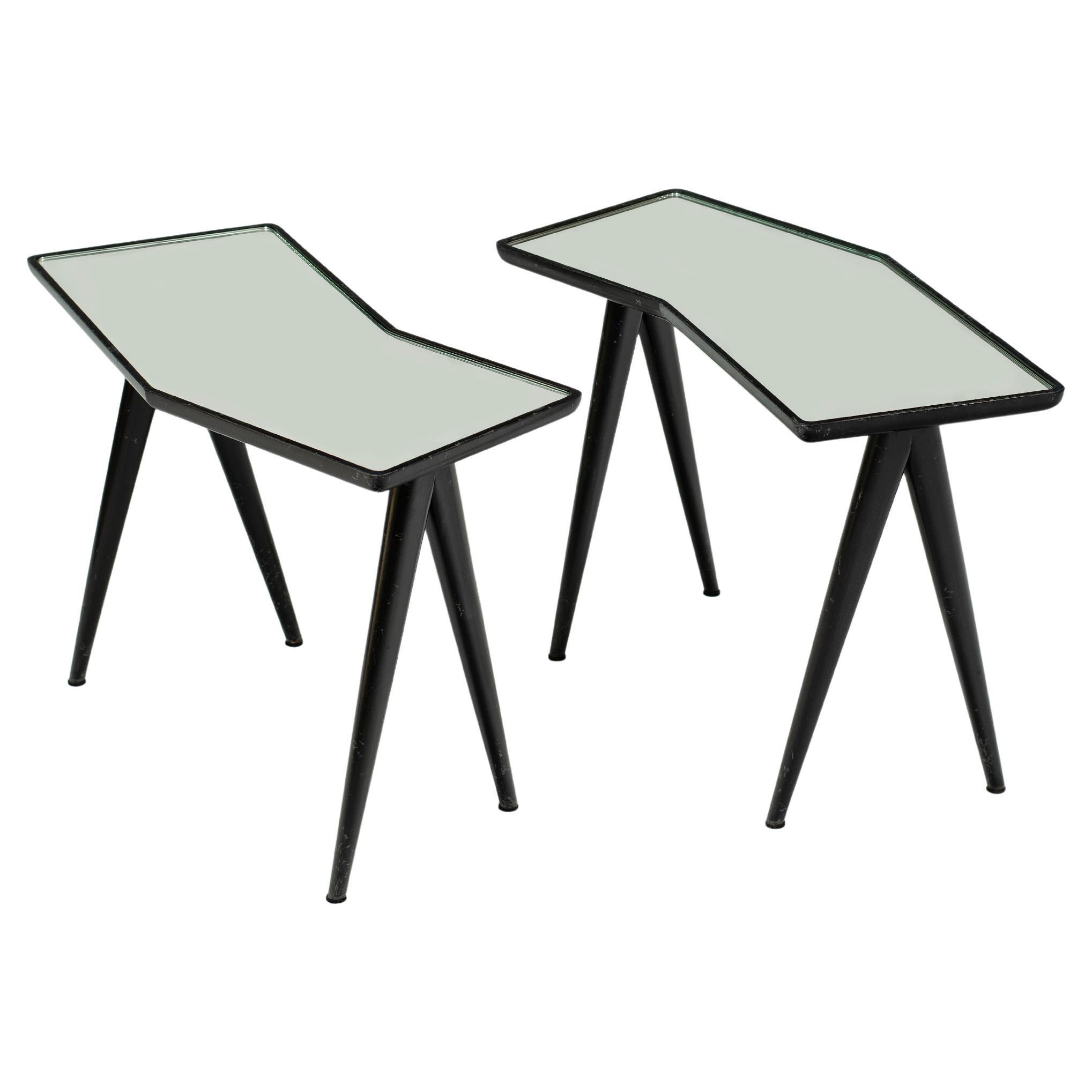 Tables d'appoint Gio Ponti Pietro Chiesa 1940 Miroir Verre Noyer Noir Laqué en vente