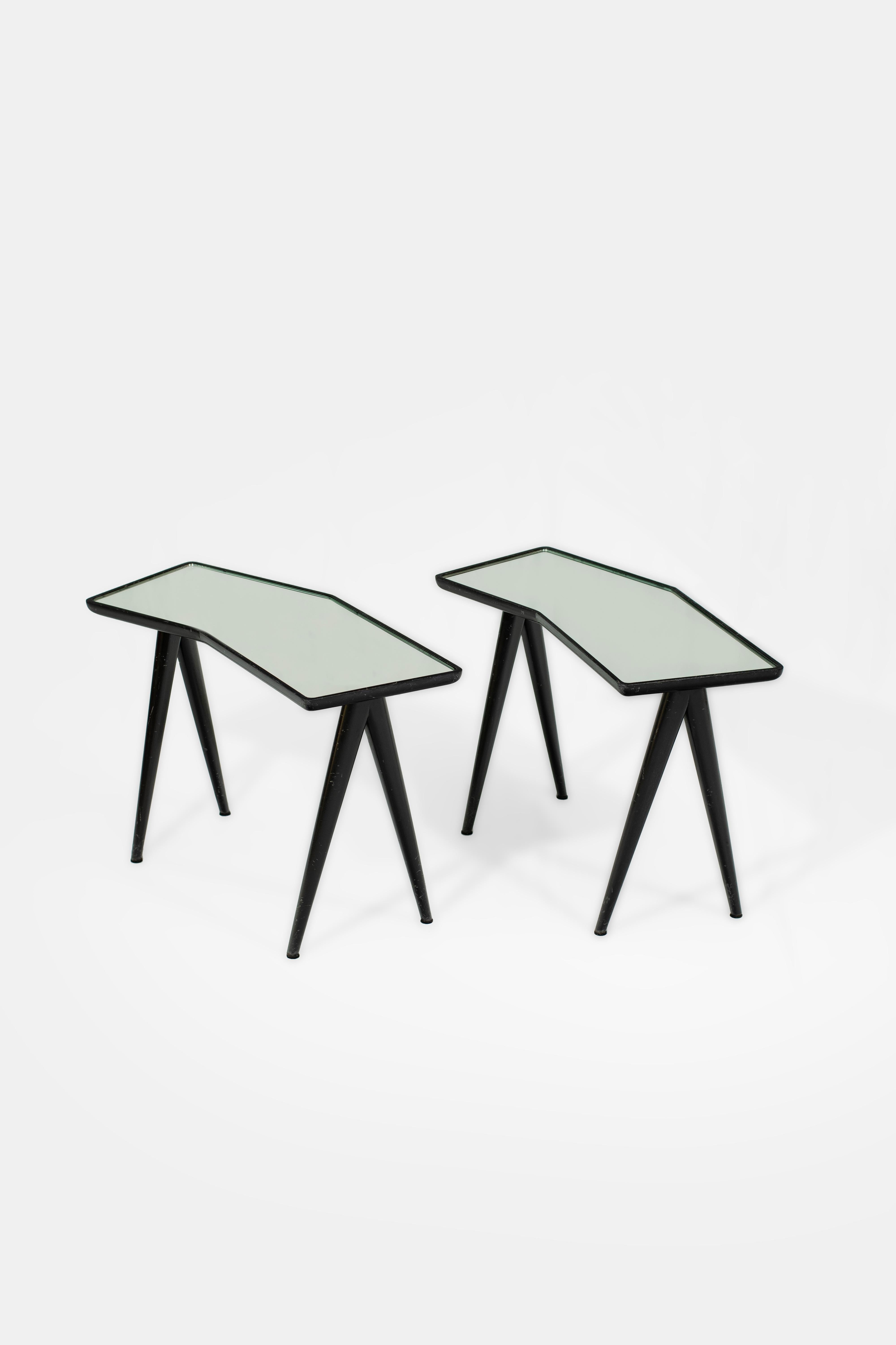 italien Tables d'appoint Gio Ponti Pietro Chiesa 1940 Miroir Verre Noyer Noir Laqué en vente