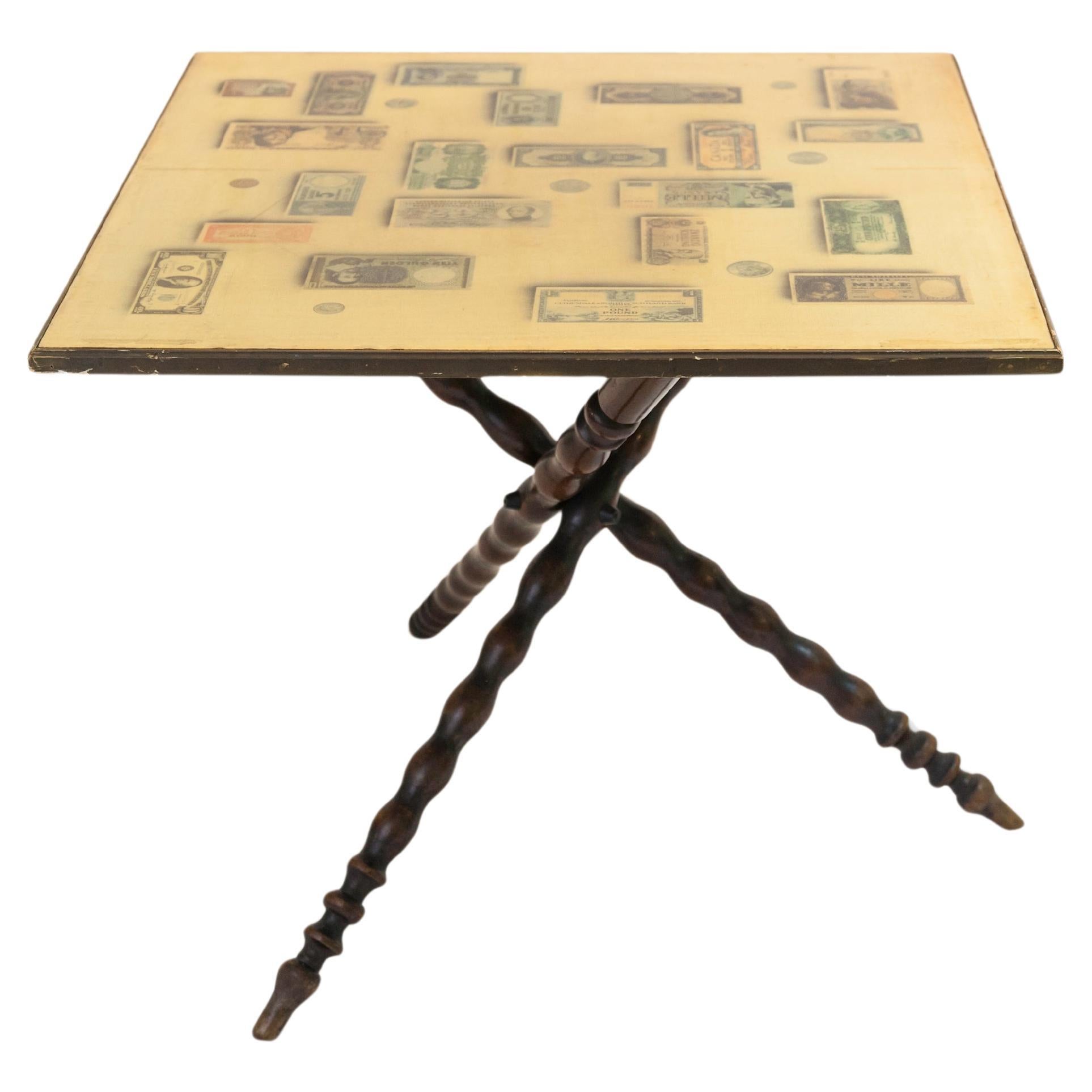 1960's Aldo Tura Table Wood Lacquered Money Notes Italian For Sale