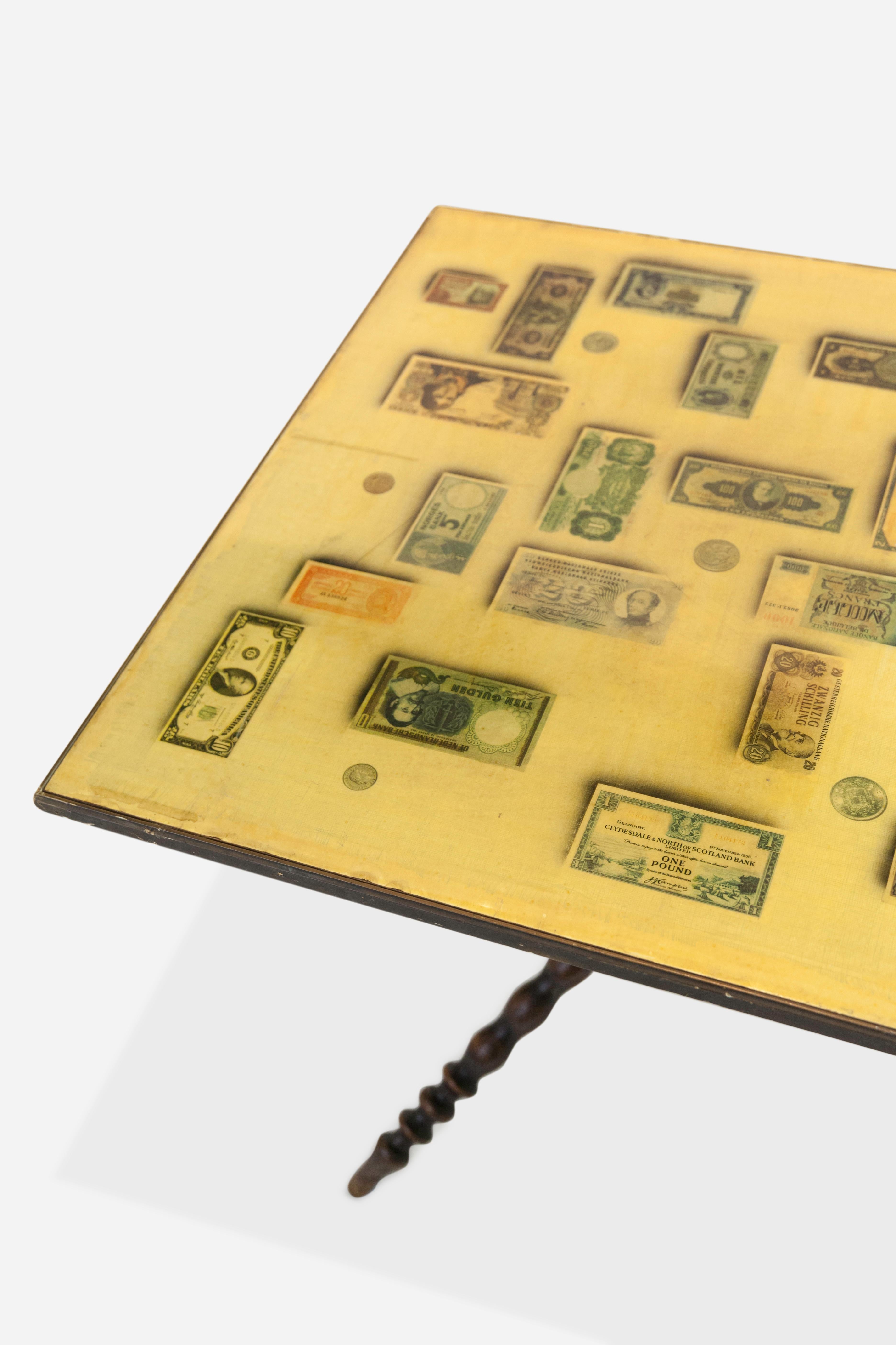 1960's Aldo Tura Table Wood Lacquered Money Notes Italian For Sale 2