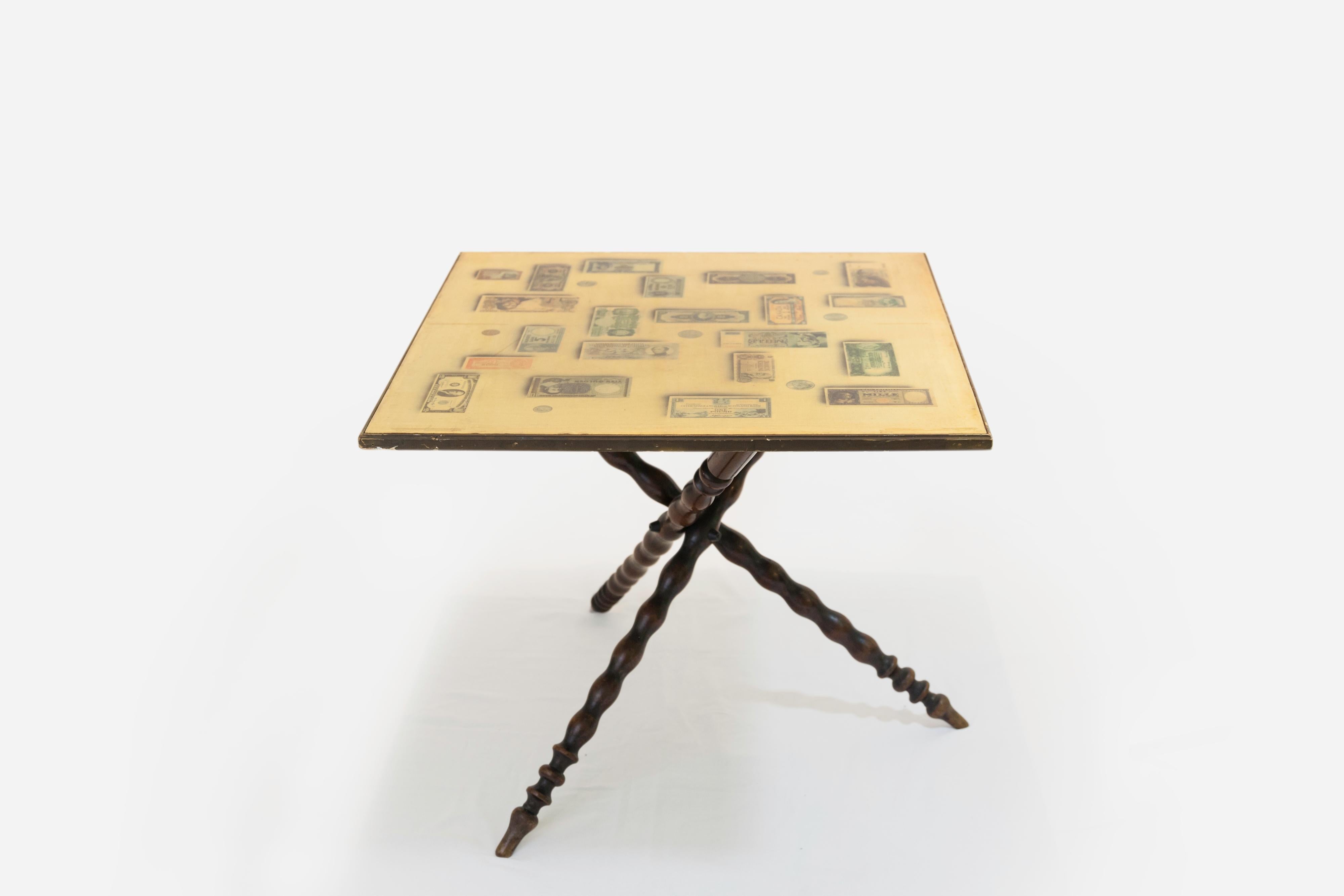 1960's Aldo Tura Table Wood Lacquered Money Notes Italian For Sale 3