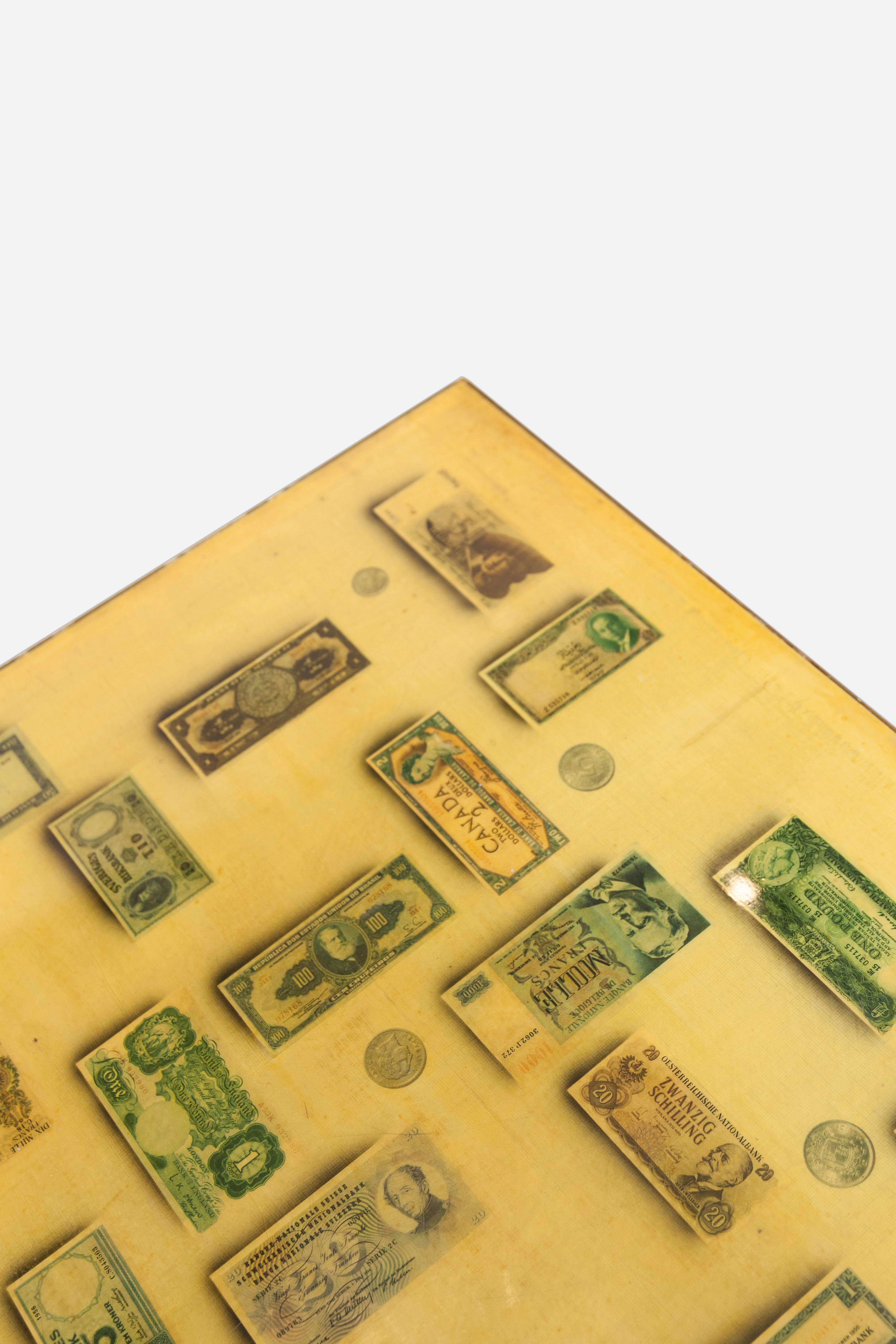 1960's Aldo Tura Table Wood Lacquered Money Notes Italian For Sale 4