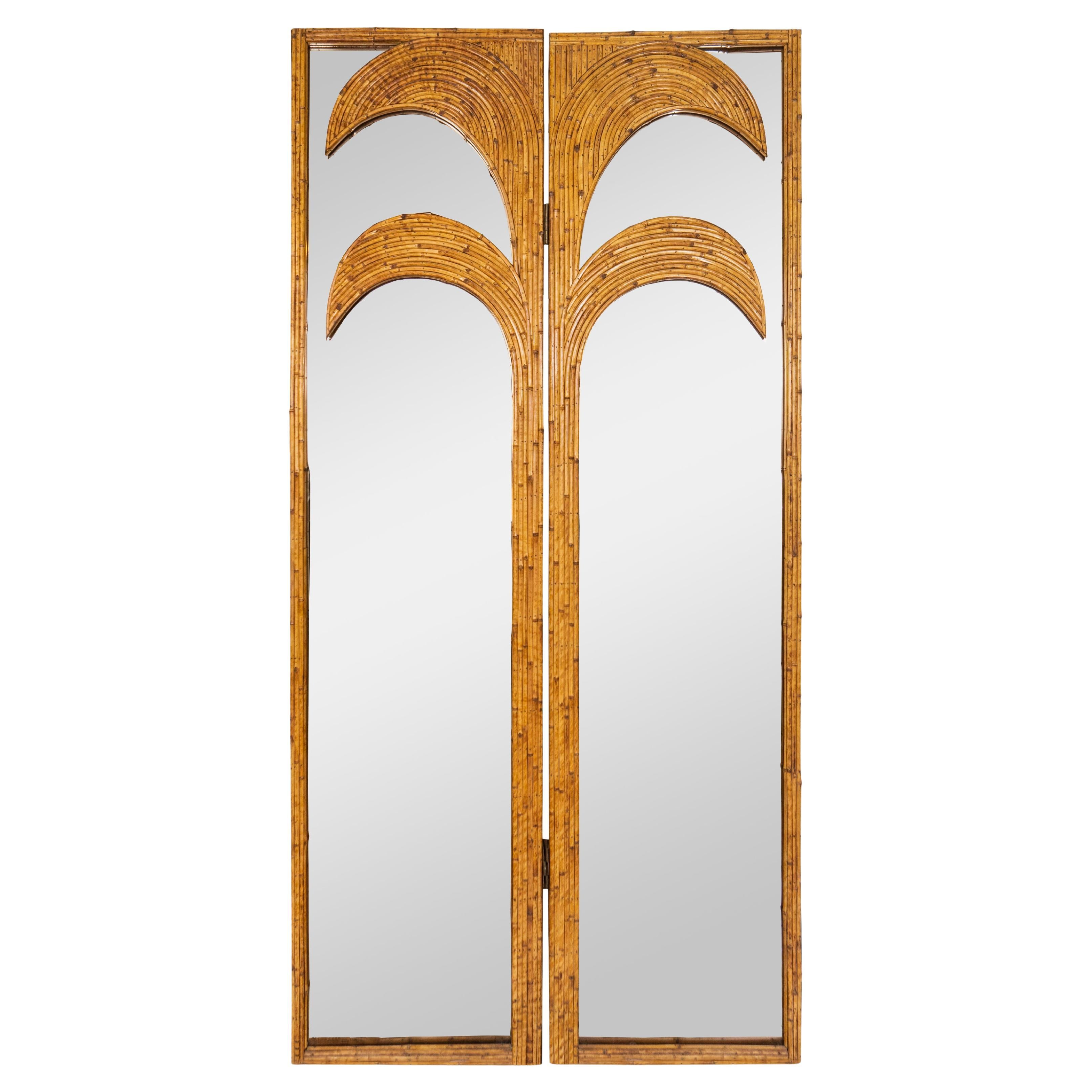 1970 Vivai del Sud Miroir écran en bambou Verre teinté Motif palmiers Parma en vente