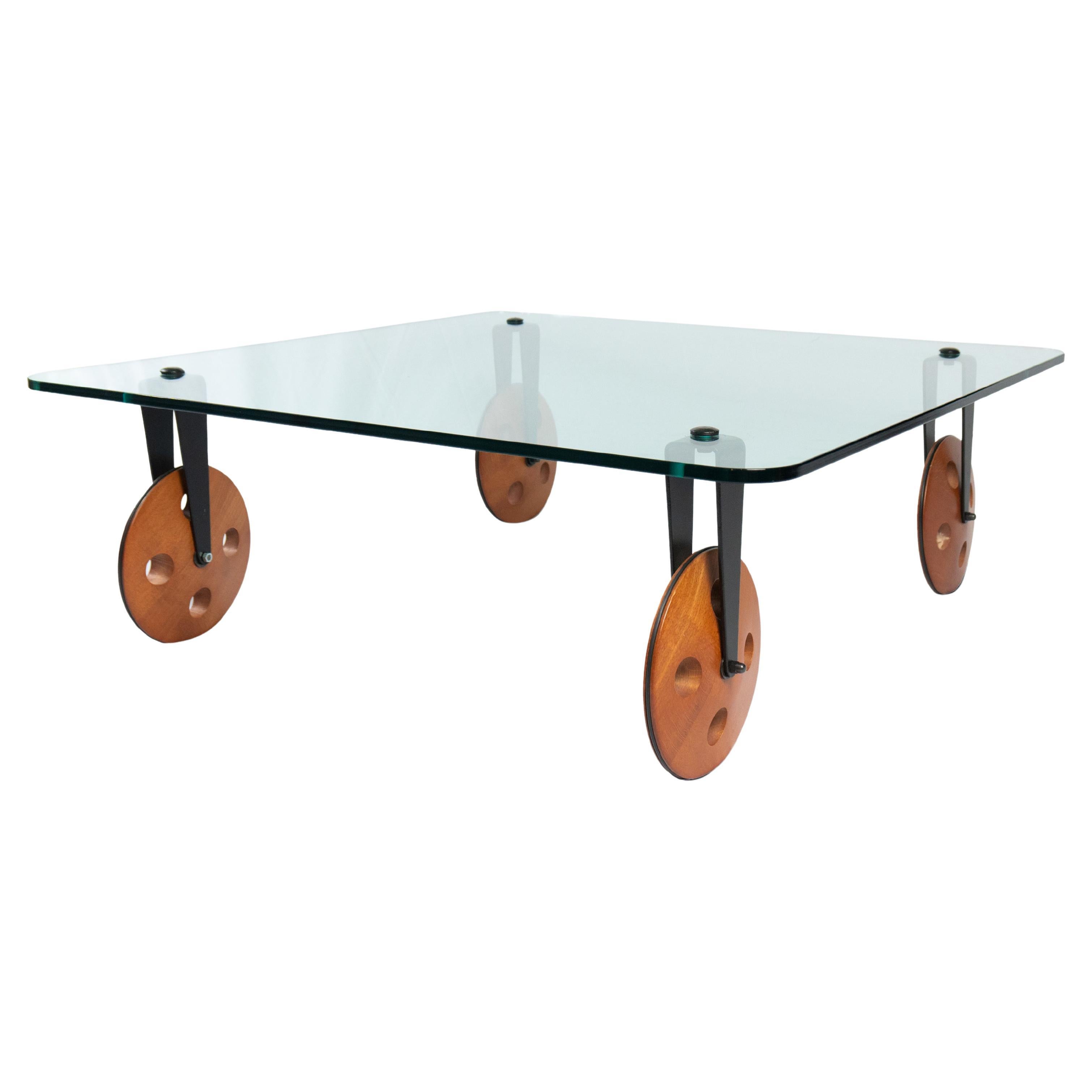 1985 Jeu Table basse Aulenti Verre Beeche Acier patiné Industriel en vente