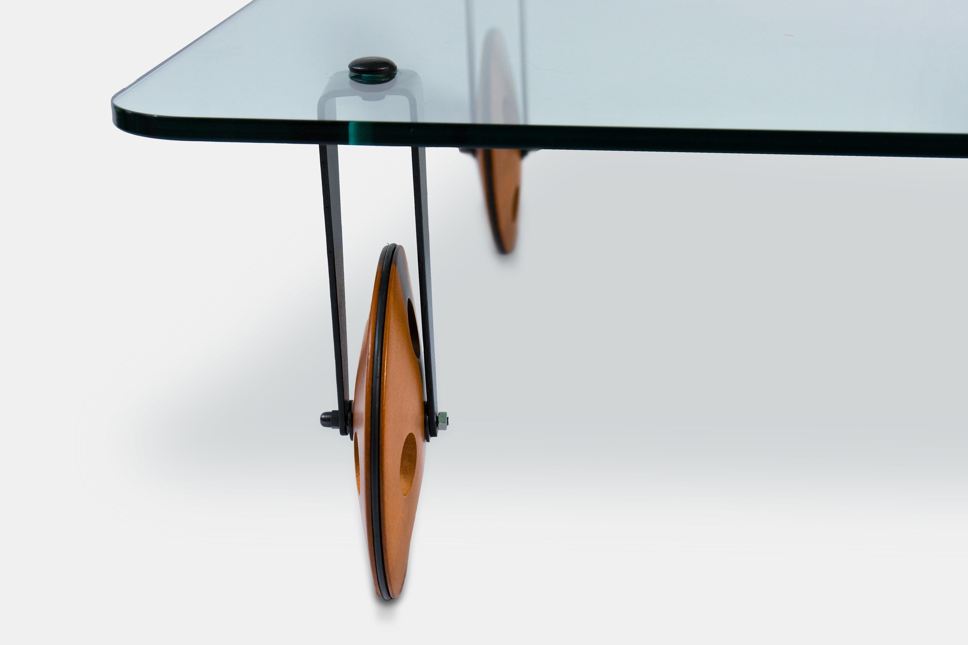 Mid-Century Modern 1985 Jeu Table basse Aulenti Verre Beeche Acier patiné Industriel en vente