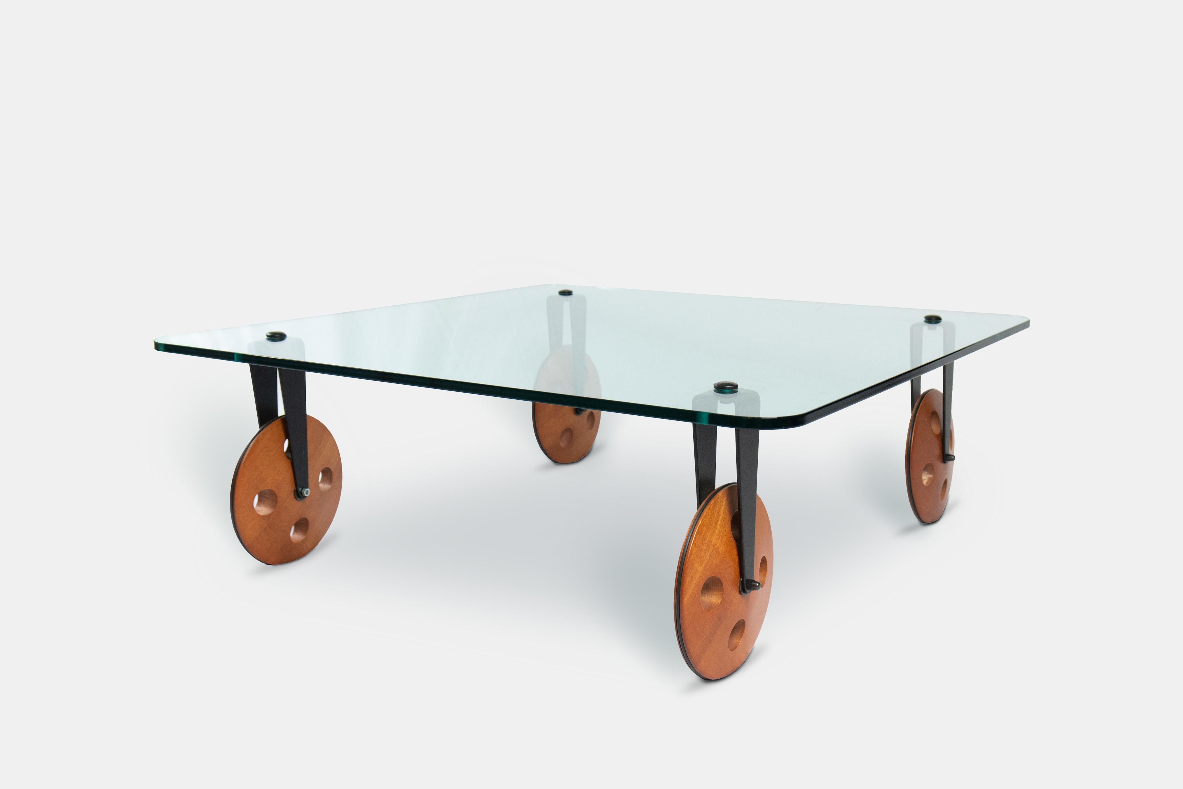 1985 Jeu Table basse Aulenti Verre Beeche Acier patiné Industriel en vente 1