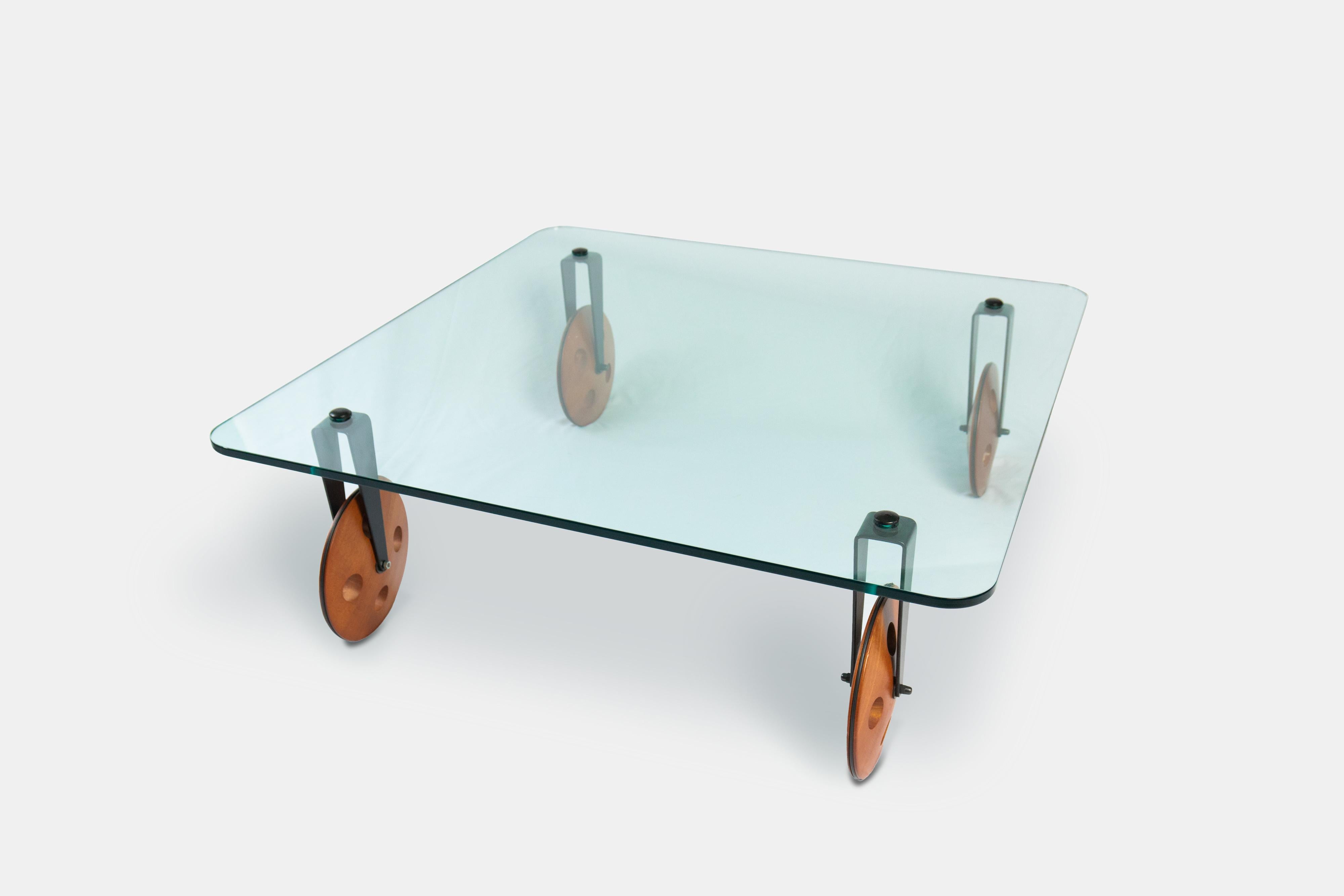 1985 Jeu Table basse Aulenti Verre Beeche Acier patiné Industriel en vente 2