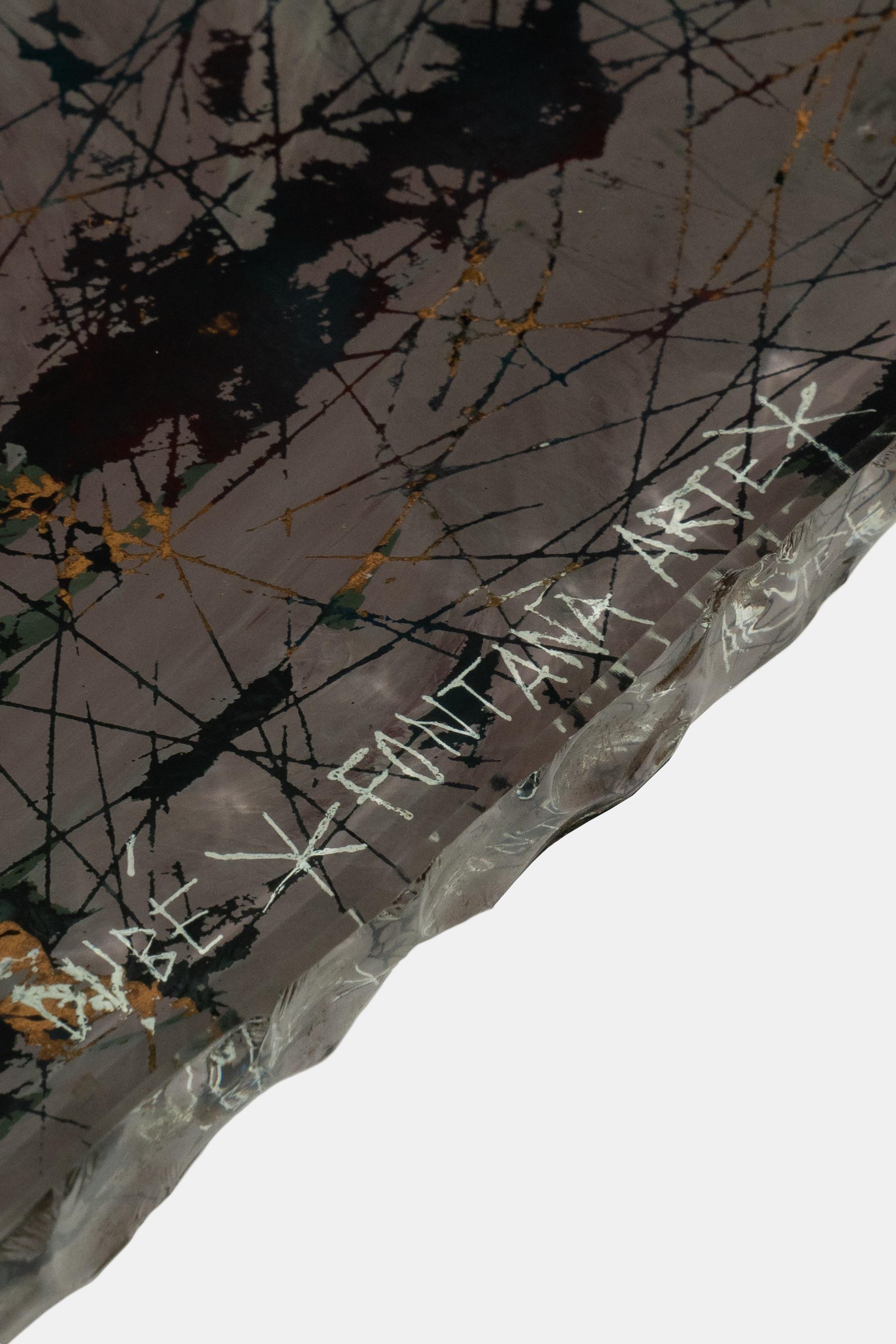 Peint Table basse en verre peint Duilio Barnabé Fontana Arte, 1950 en vente