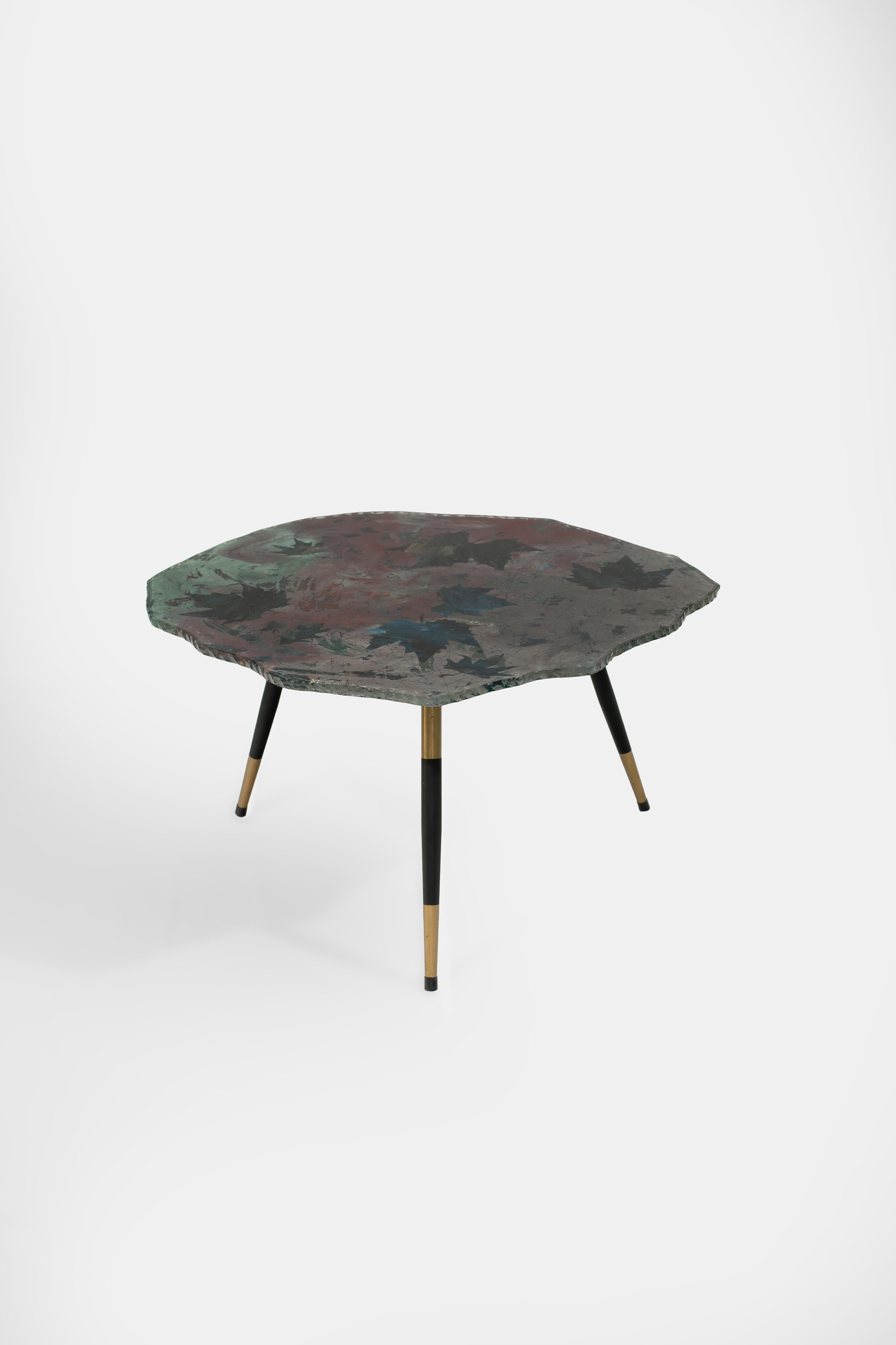 Métal Table basse en verre peint Duilio Barnabé Fontana Arte, 1950 en vente