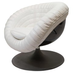 Italian 1970's Pair of Armchair Baseball Space White Leather Metal Black