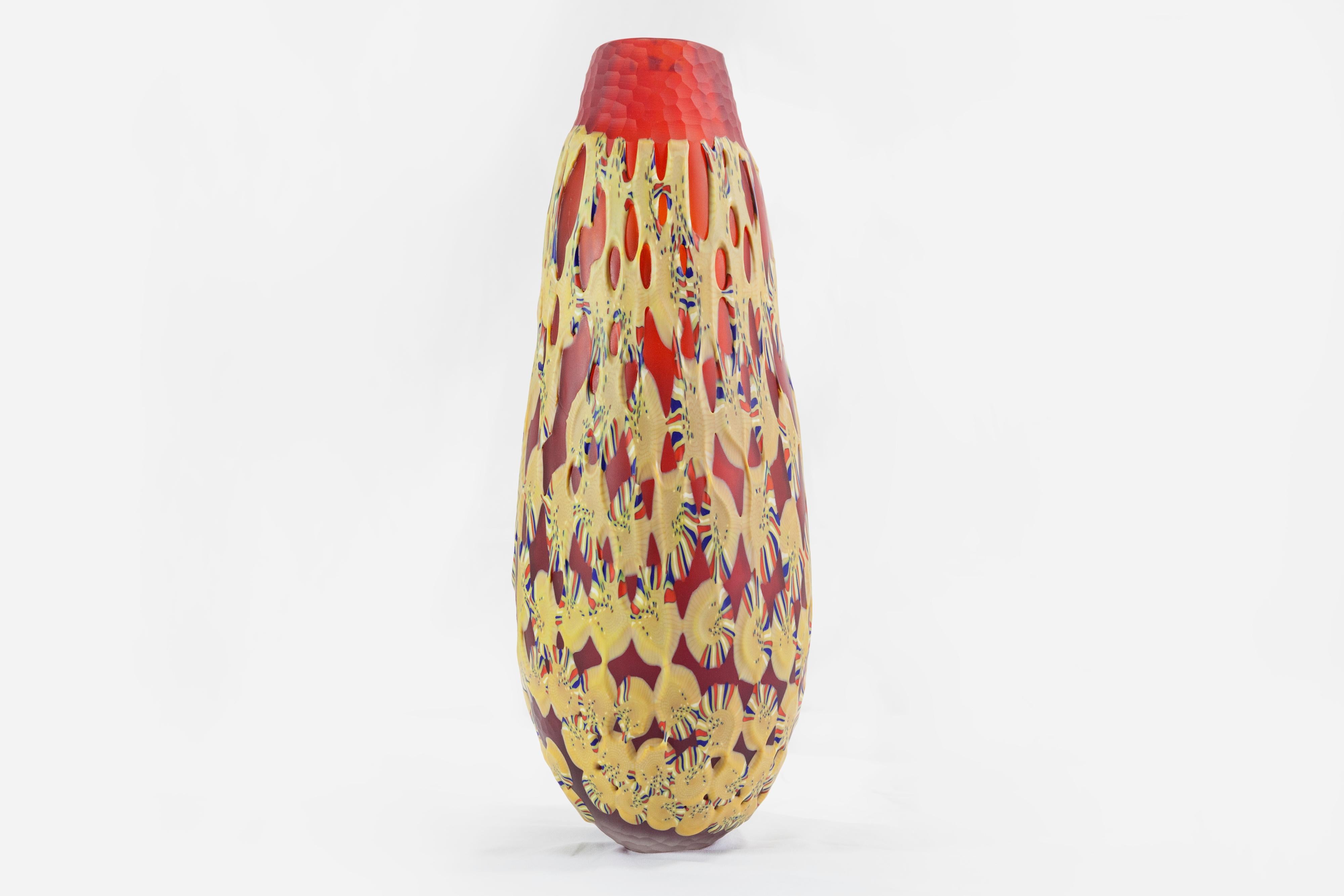 Studio Salvadore 1990 Vaso Prototipo in Vetro di Murano Rosso Giallo Policromatico In condizioni ottime in vendita a Milano, IT