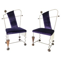 1970's Pareja de Sillas Italianas Sillones Terciopelo morado Hierro forjado Surrealista