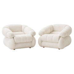 Adriano Piazzesi Space Age Armchairs in White Bouclé, Italy, circa 1970