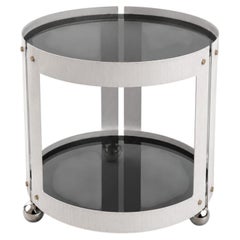 Italian Metal and Glass Round Cart / Trolley, 1970s