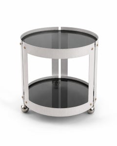 Italian Metal and Glass Round Cart / Trolley, 1970s