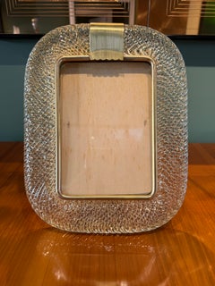 Cadre photo vintage italien en verre de Murano doré texturé et métal doré, années 2000