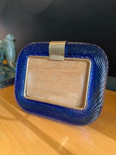 Vintage Italian Textured Murano Blue Glass and Gilt Metal Photo Frame