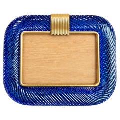 Vintage Italian Textured Murano Blue Glass and Gilt Metal Photo Frame