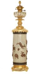 Pair of Bronze Lamps Rises Are on a Vase of Nankin