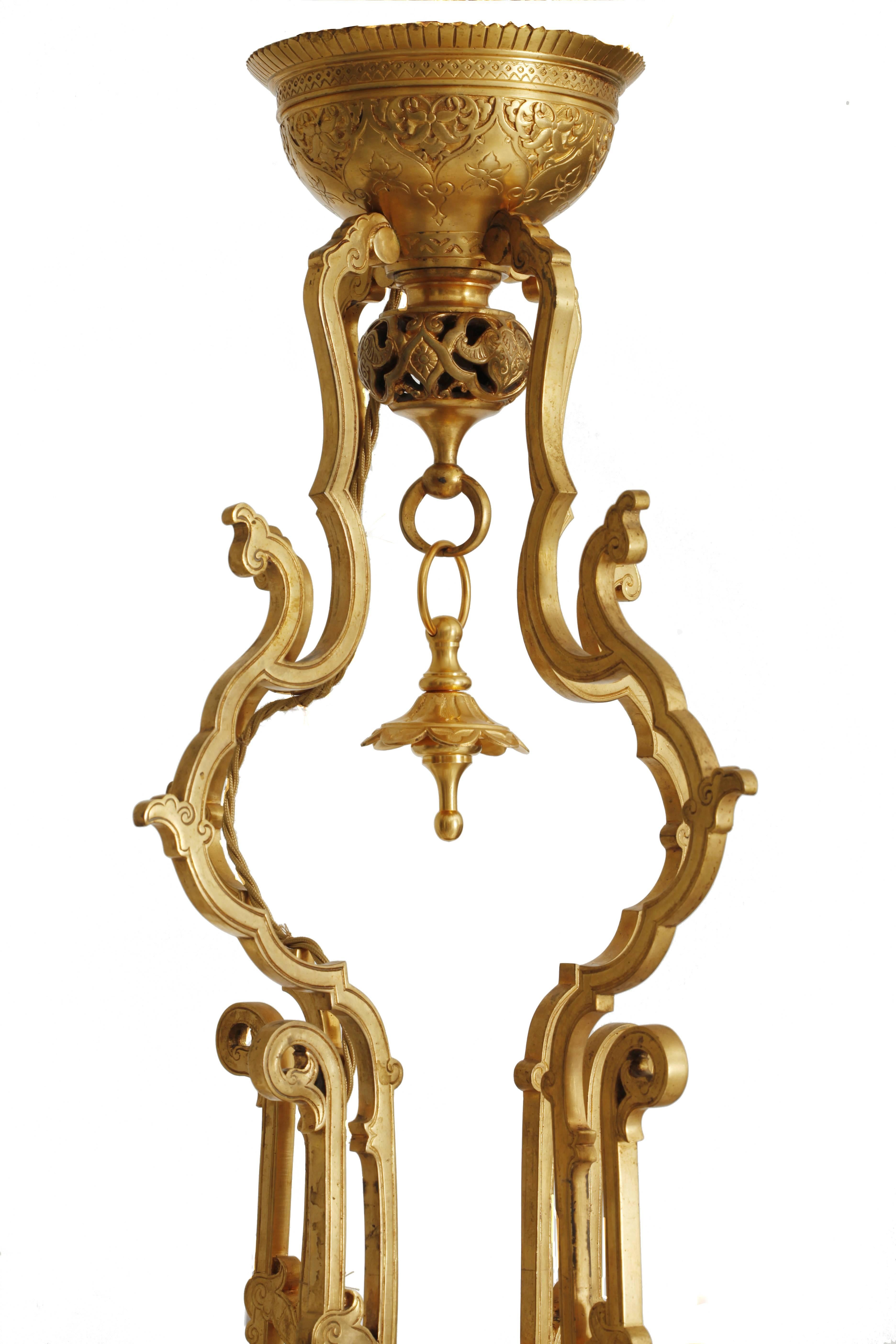 Napoleon III Japanese Influence, Gilded Bronze Chandelier For Sale