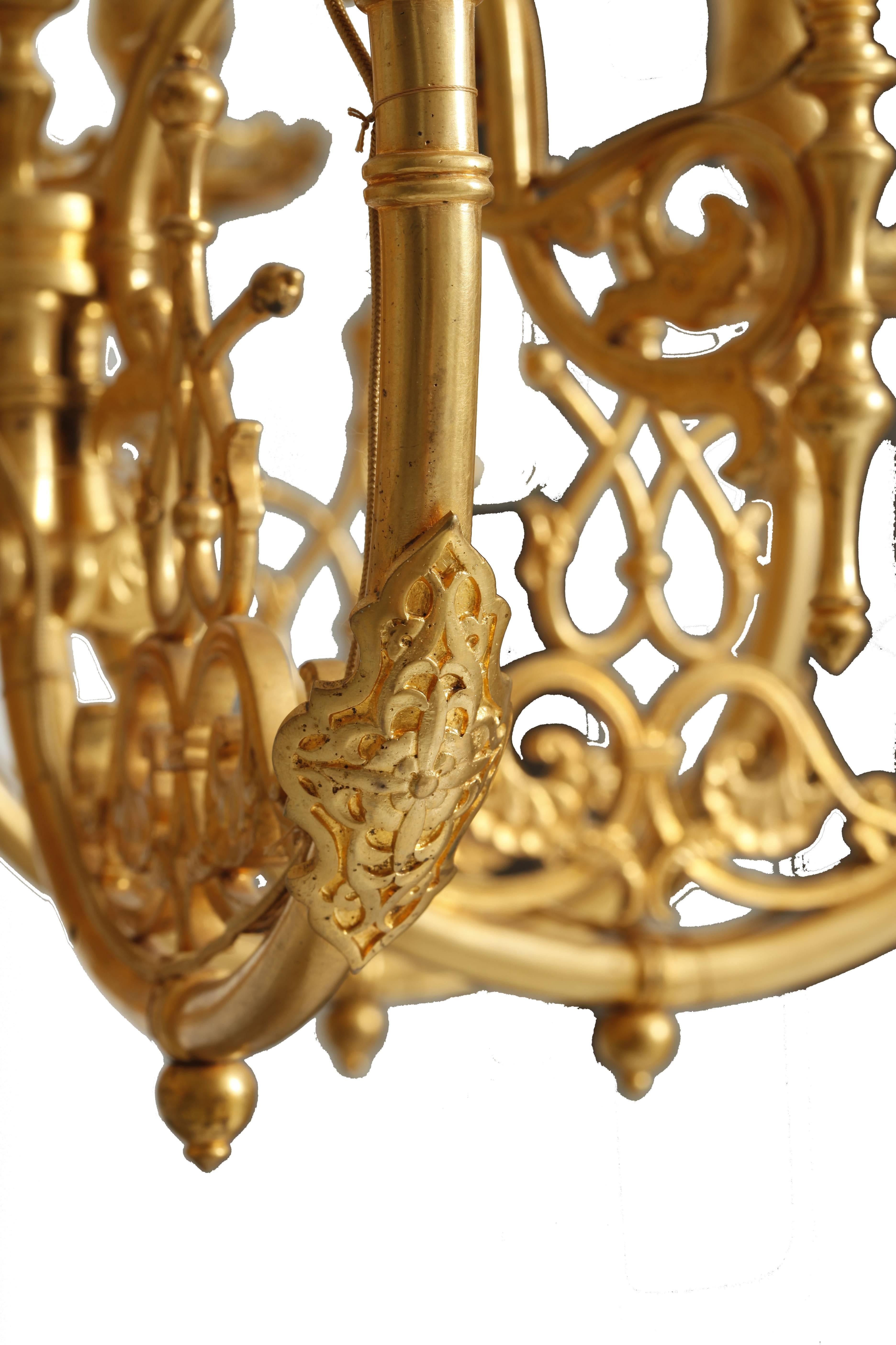 Japanese Influence, Gilded Bronze Chandelier In Excellent Condition For Sale In Paris, FR