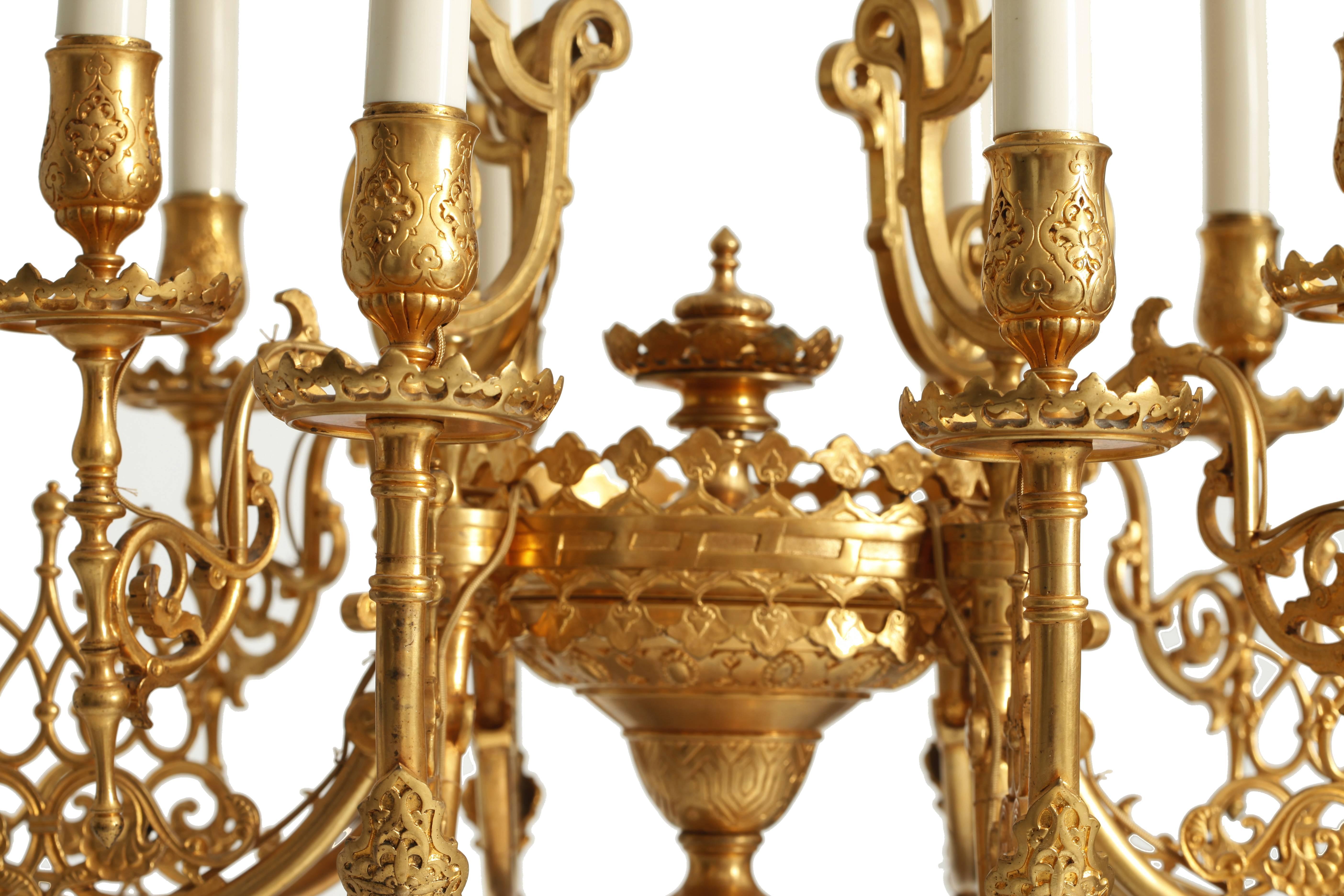Late 19th Century Japanese Influence, Gilded Bronze Chandelier For Sale