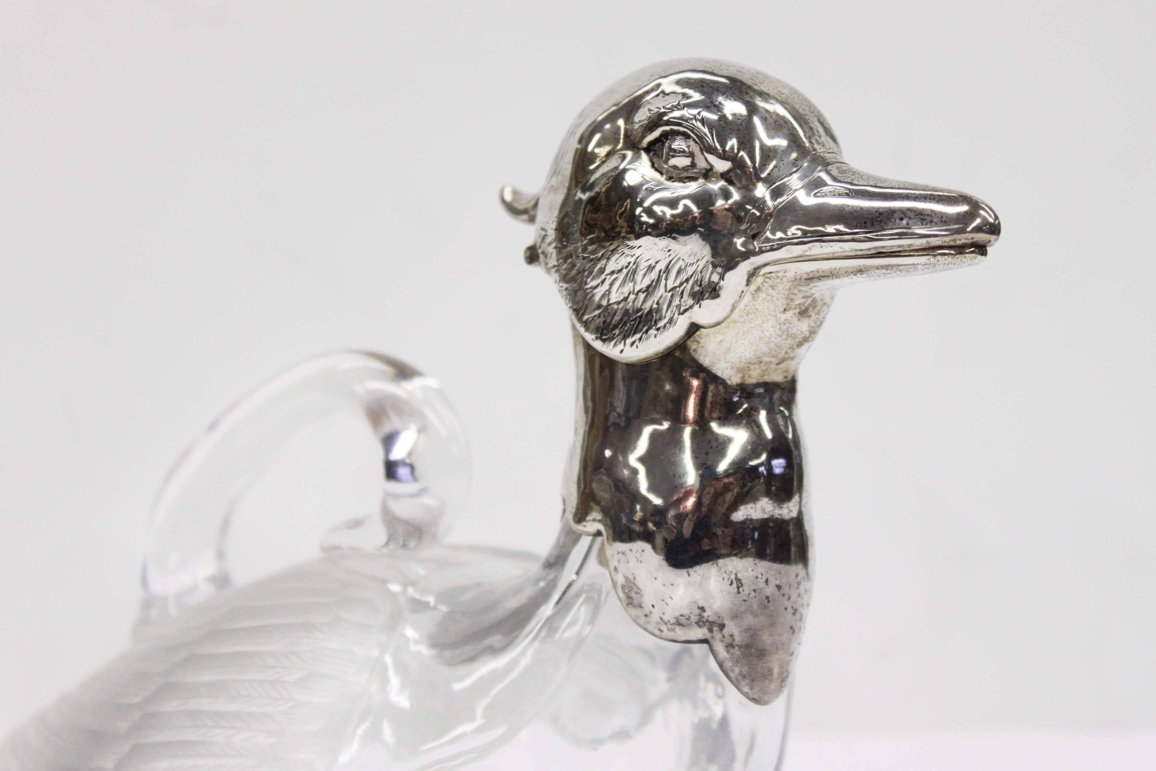 Crystal and Sterling Duck Claret Jug For Sale 3