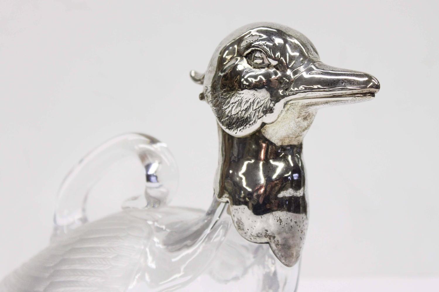 Crystal and Sterling Duck Claret Jug For Sale at 1stdibs
