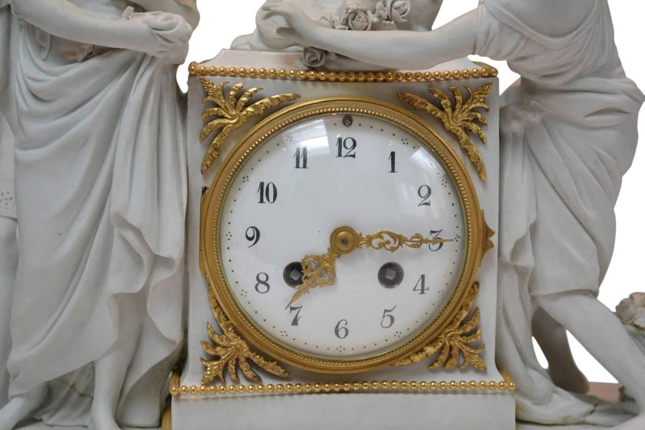 Gilt Sèvres Biscuit Porcelain Clock For Sale