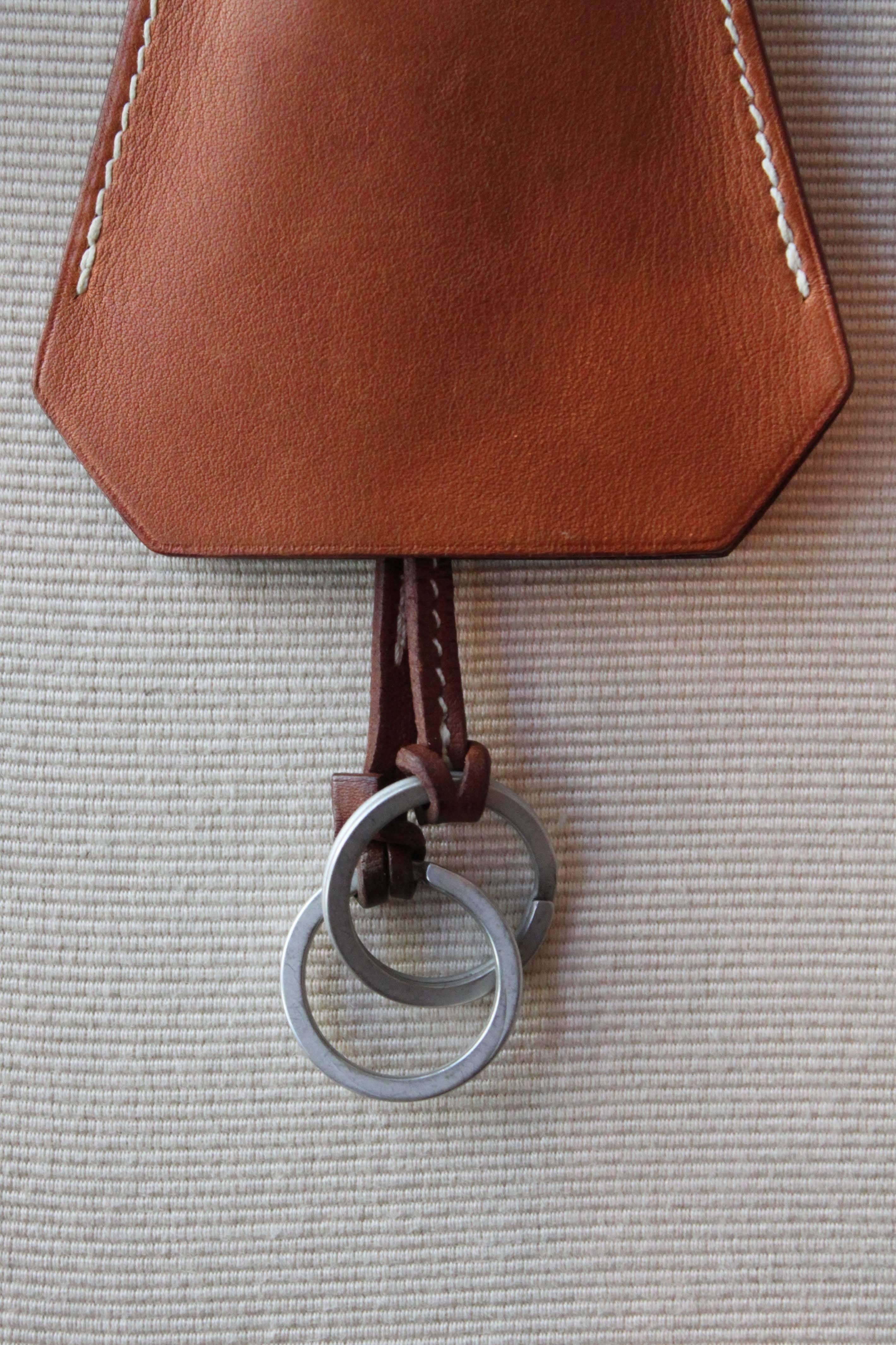 French Hermès Key Ring Clochette Necklace, Saddle Brown