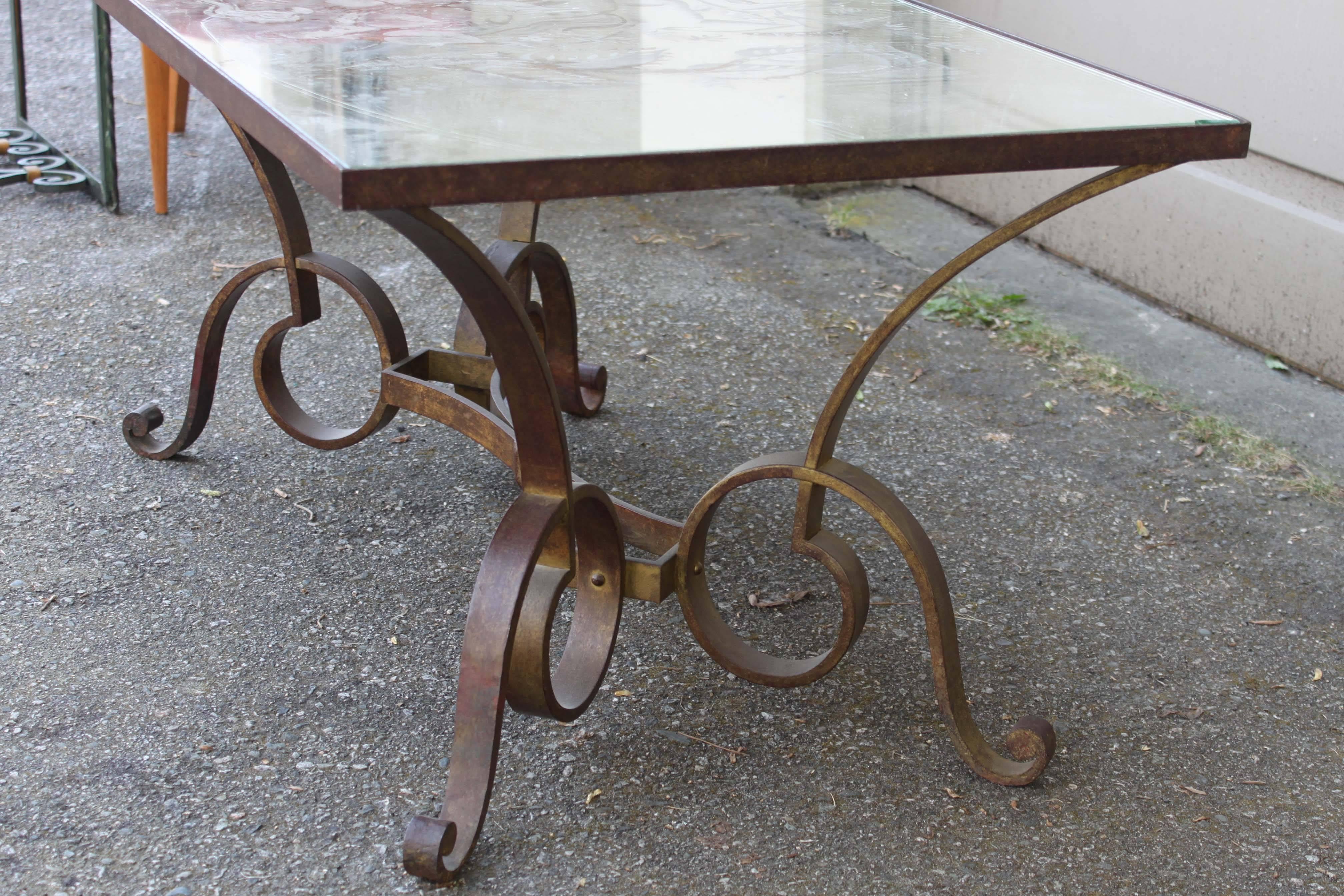 Mid-20th Century Églomisé Wrought Iron Coffee Table For Sale