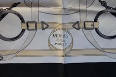 Hermès Silk Scarf with Equestrian Motif, Navy