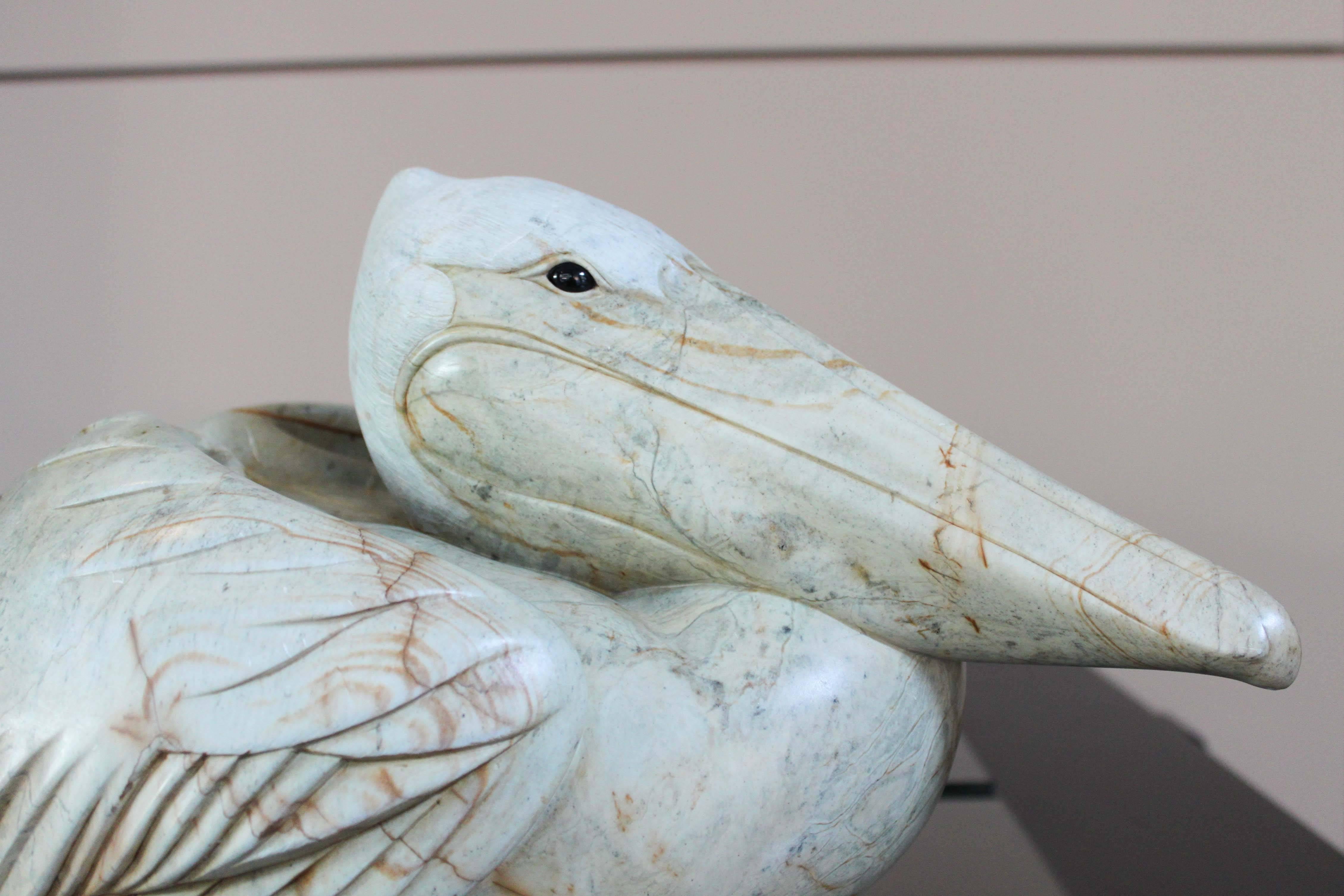 Carved Pelican Sculpture Signed Michael Lord In Excellent Condition In Vancouver, BC