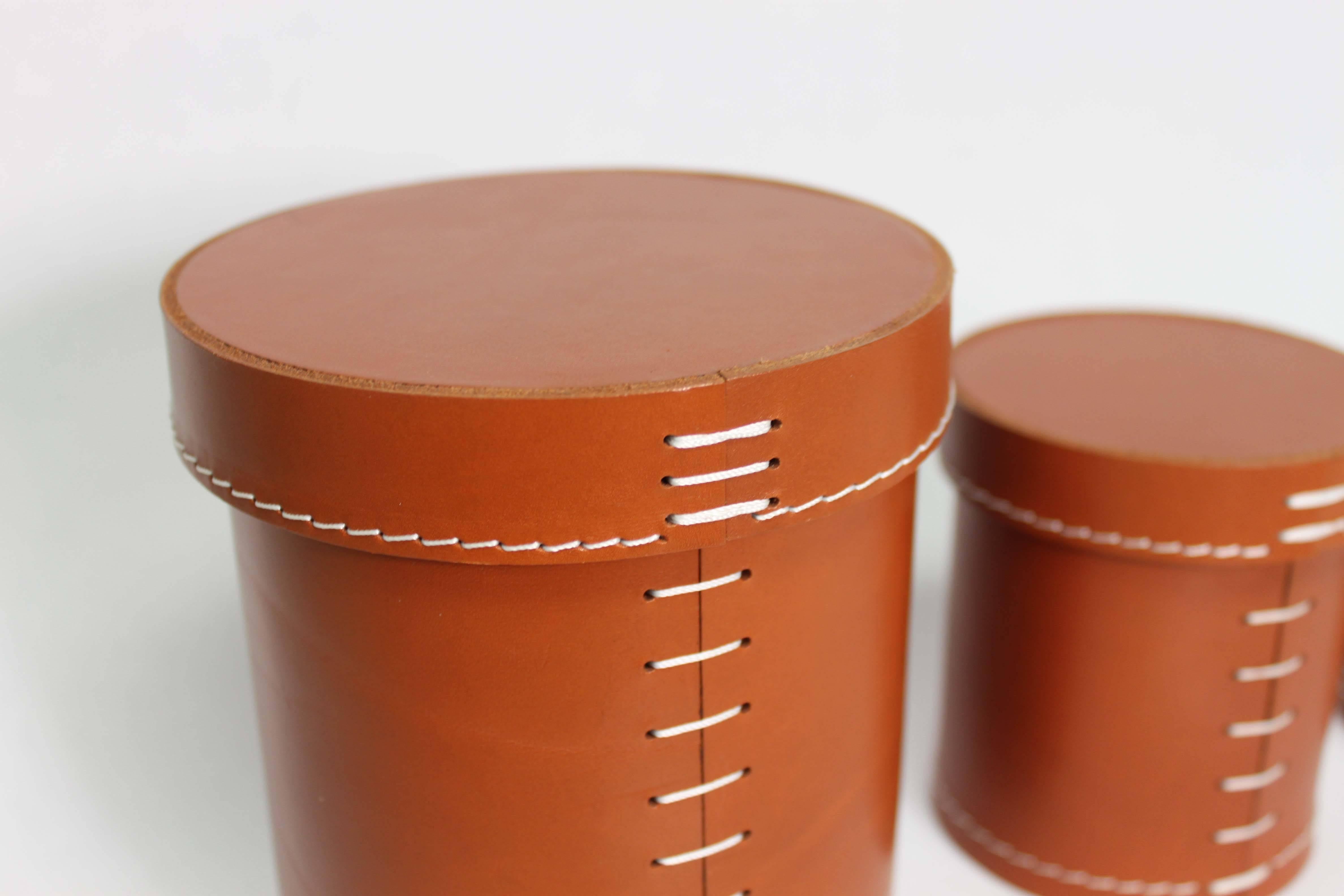 Leather nesting vessels by Arte & Cuoio. Excellent original condition, natural color.