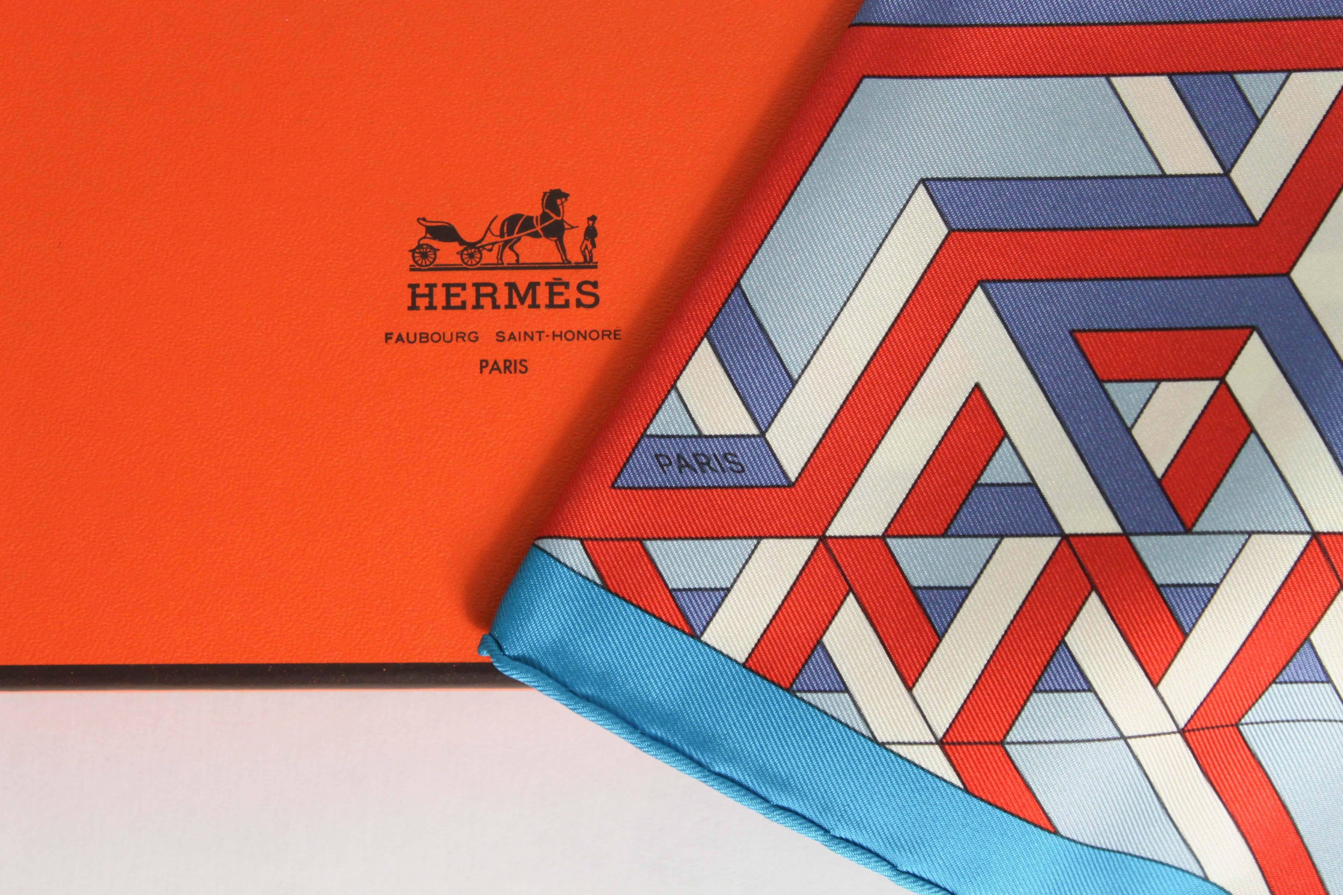 French Hermès Pocket Square with Geometric Motif