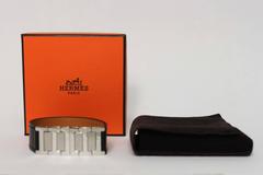 Hermès Black Leather Silver 'H' Unisex Cuff Bangle Bracelet