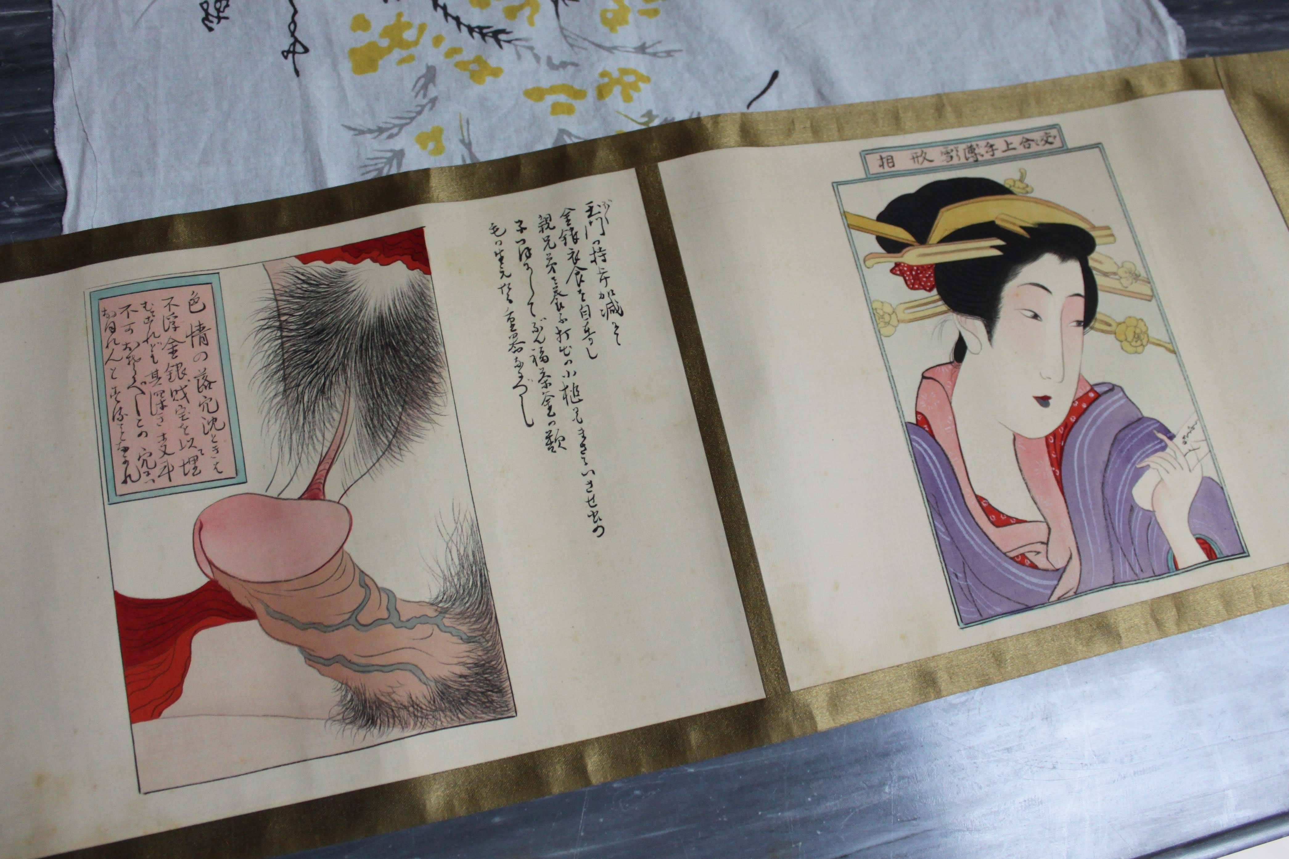 Japanese Shunga Erotic Scroll In Good Condition In Vancouver, BC