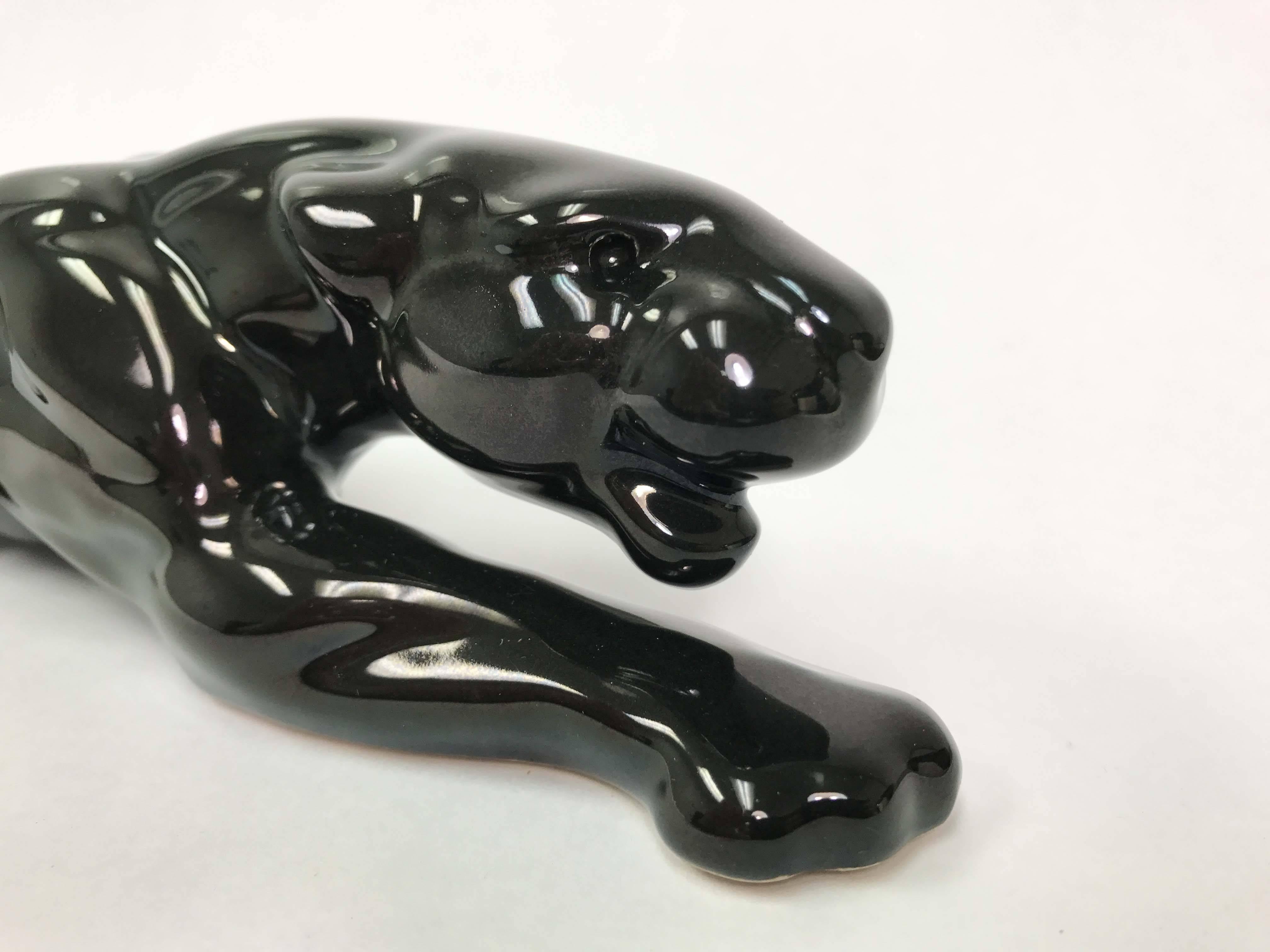 Mid-Century Modern Ceramic Black Panther Sculpture